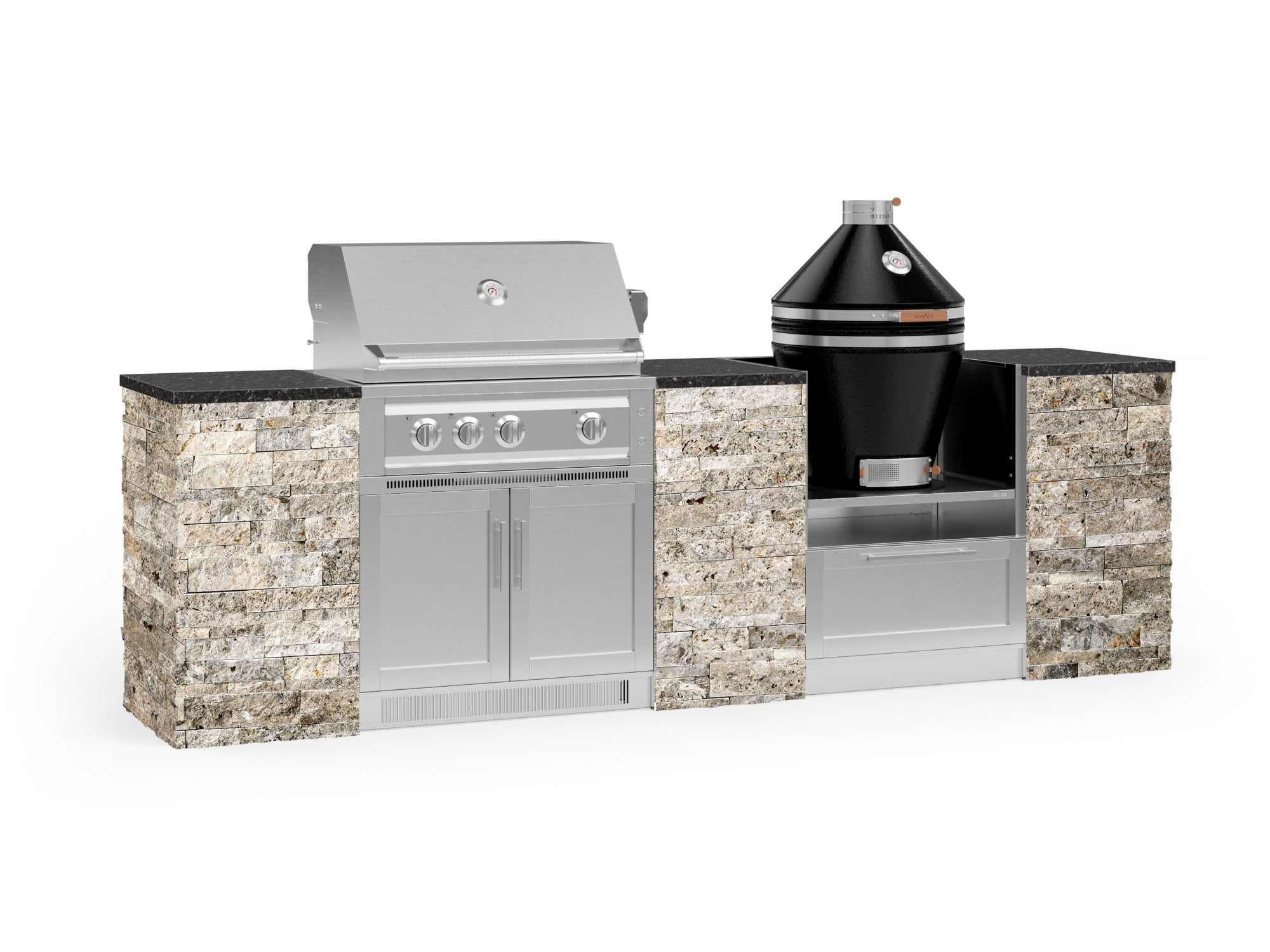 Outdoor Kitchen Signature Series 9 Piece Cabinet Set With Kamado, Platinum Grill and Grill Cabinet