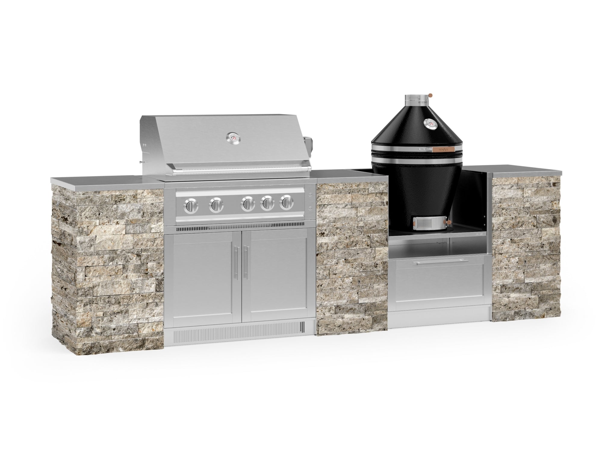Outdoor Kitchen Signature Series 9 Piece Cabinet Set With Kamado, Platinum Grill and Grill Cabinet