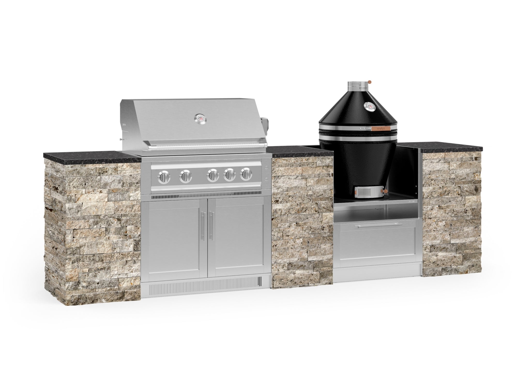 Outdoor Kitchen Signature Series 9 Piece Cabinet Set With Kamado, Platinum Grill and Grill Cabinet
