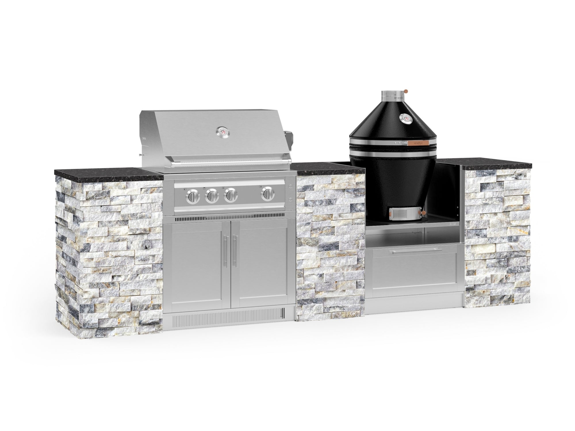Outdoor Kitchen Signature Series 9 Piece Cabinet Set With Kamado, Platinum Grill and Grill Cabinet