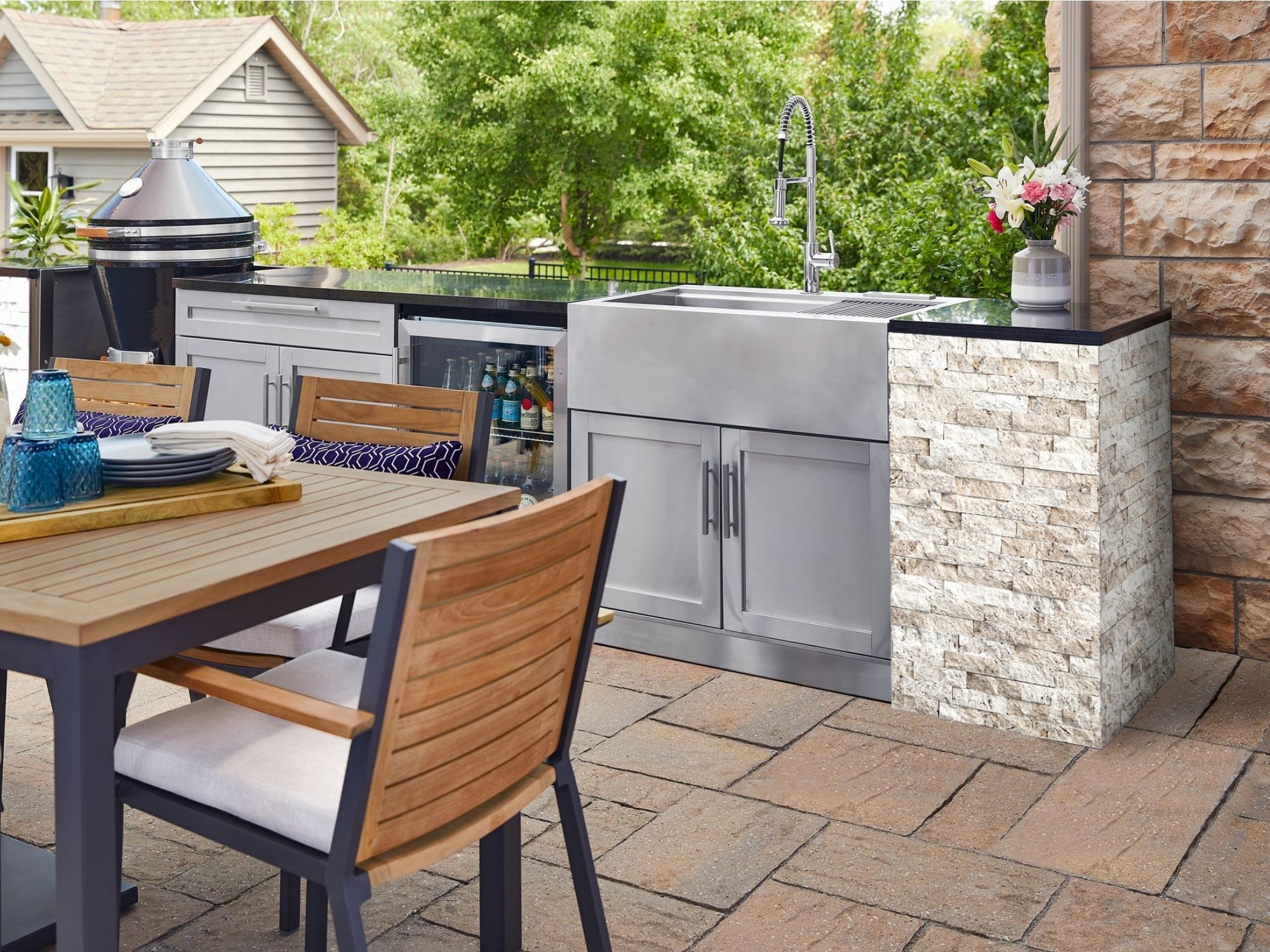 Outdoor Kitchen Signature Series 9 Piece Cabinet Set With Kamado, Platinum Grill and Grill Cabinet