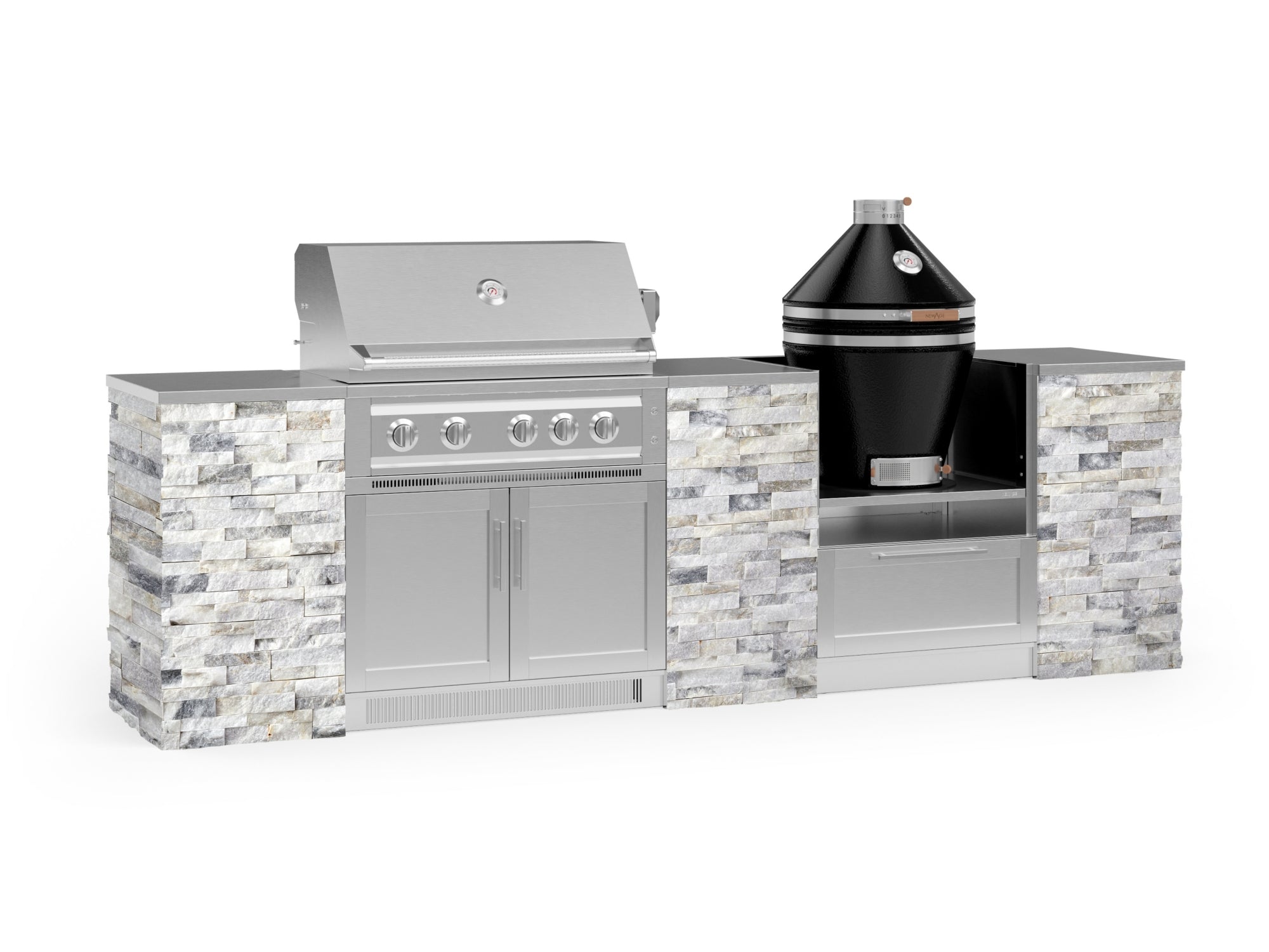 Outdoor Kitchen Signature Series 9 Piece Cabinet Set With Kamado, Platinum Grill and Grill Cabinet