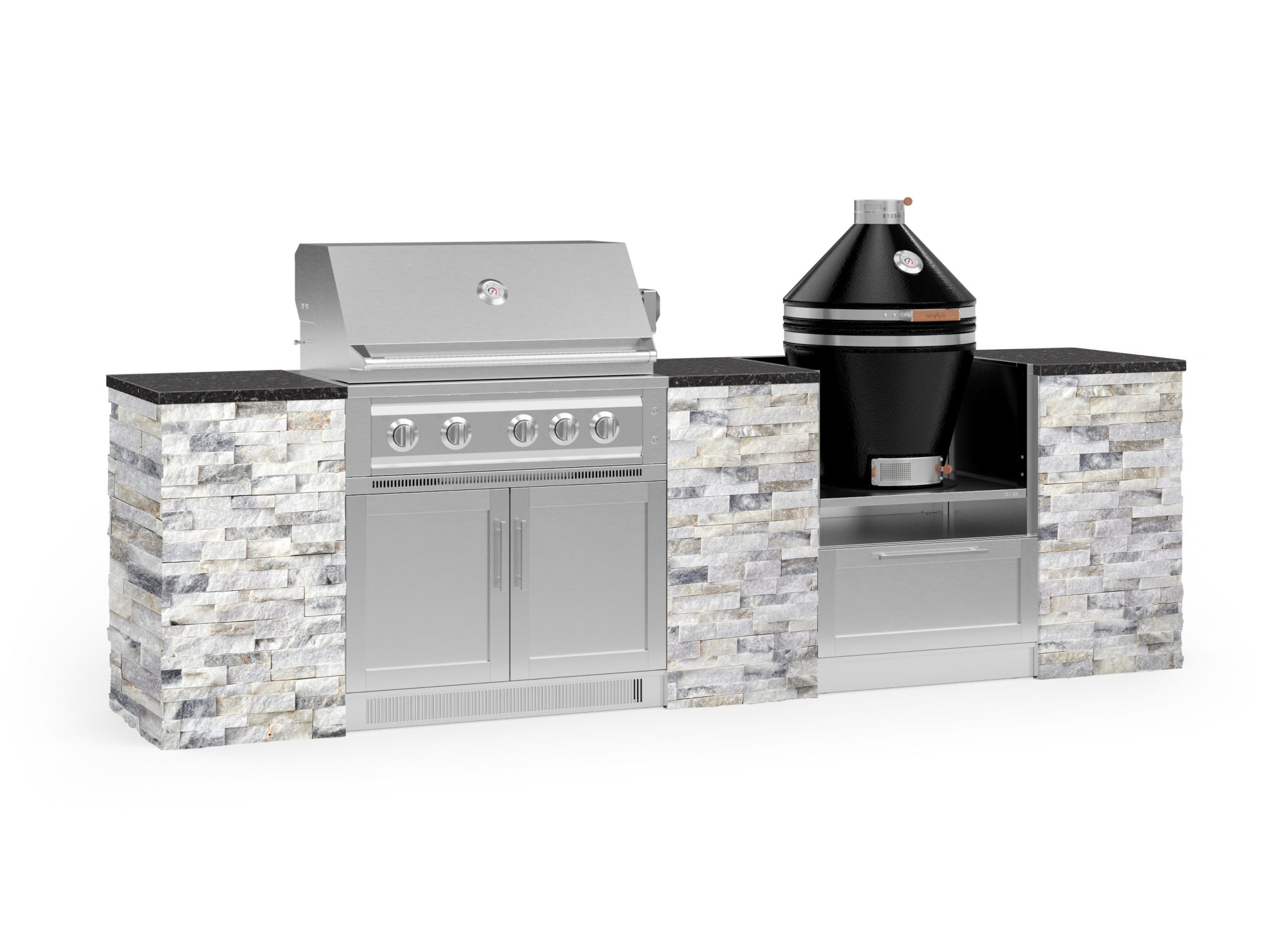 Outdoor Kitchen Signature Series 9 Piece Cabinet Set With Kamado, Platinum Grill and Grill Cabinet