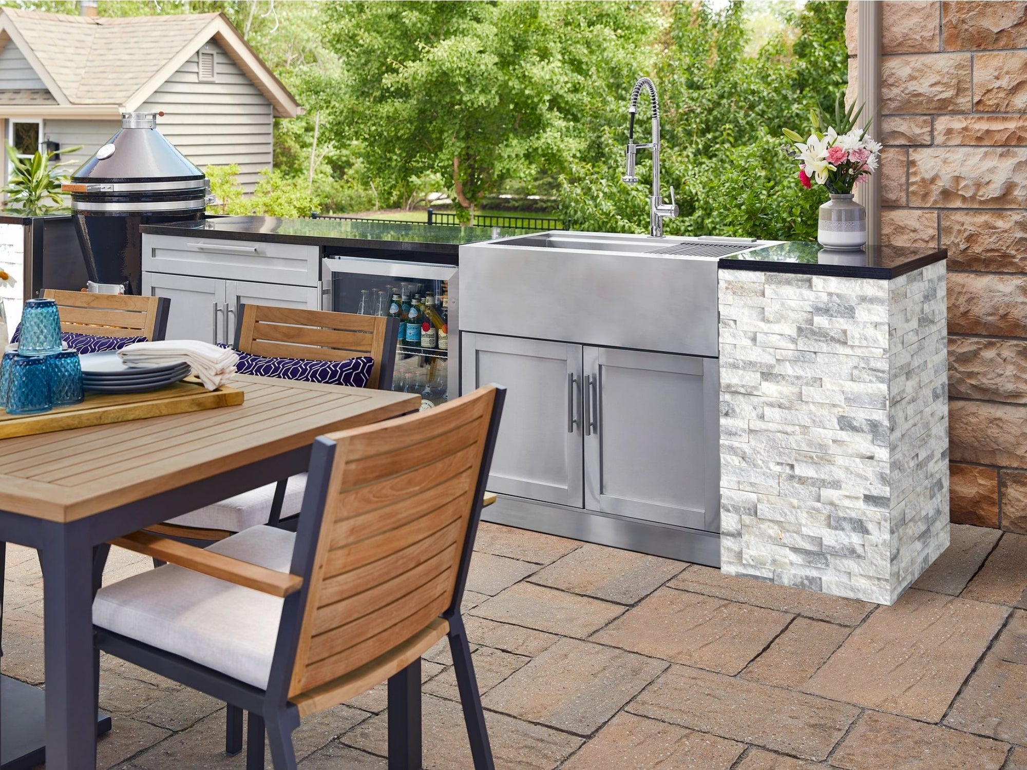 Outdoor Kitchen Signature Series 9 Piece Cabinet Set With Kamado, Platinum Grill and Grill Cabinet