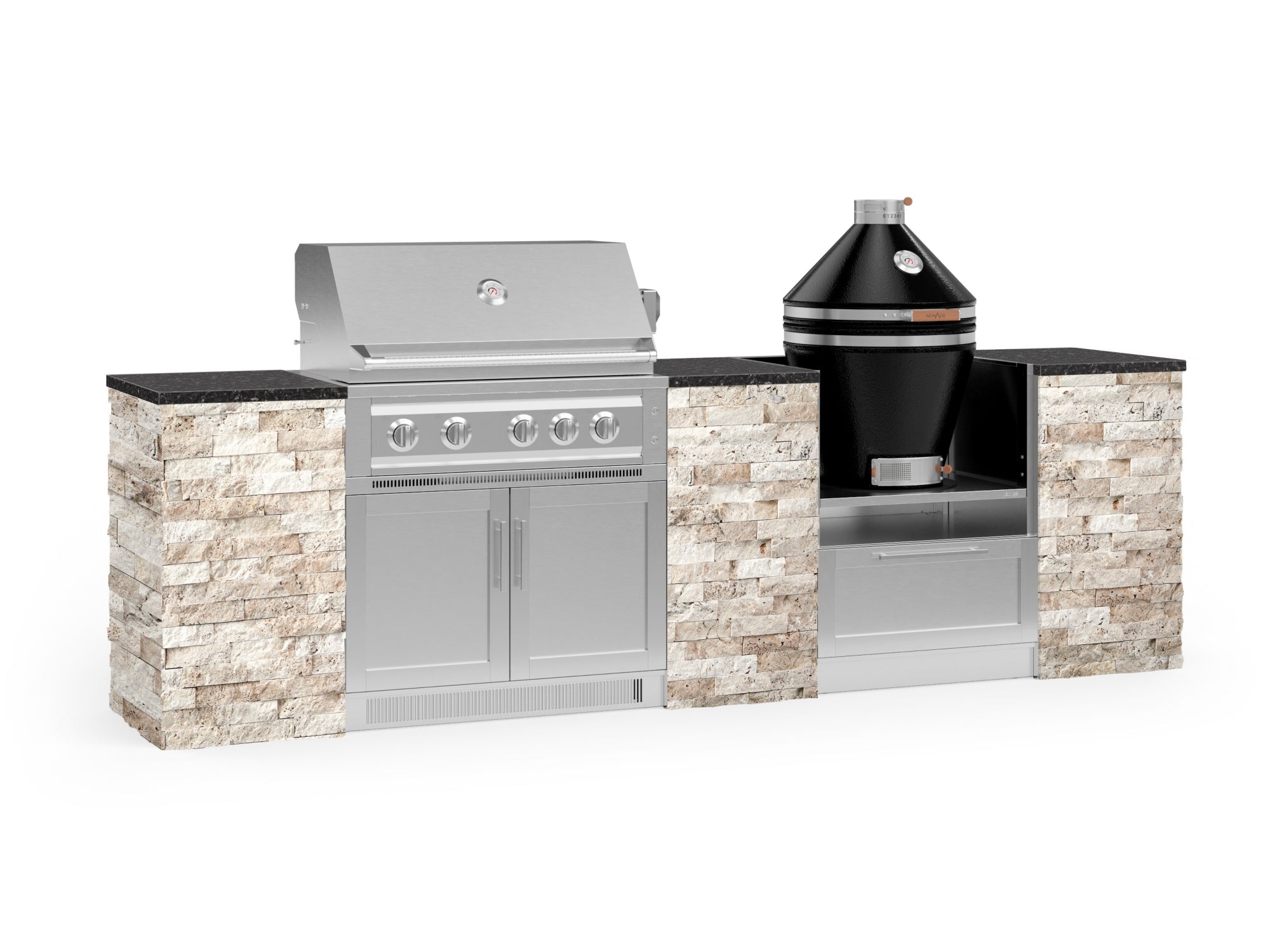 Outdoor Kitchen Signature Series 9 Piece Cabinet Set With Kamado, Platinum Grill and Grill Cabinet