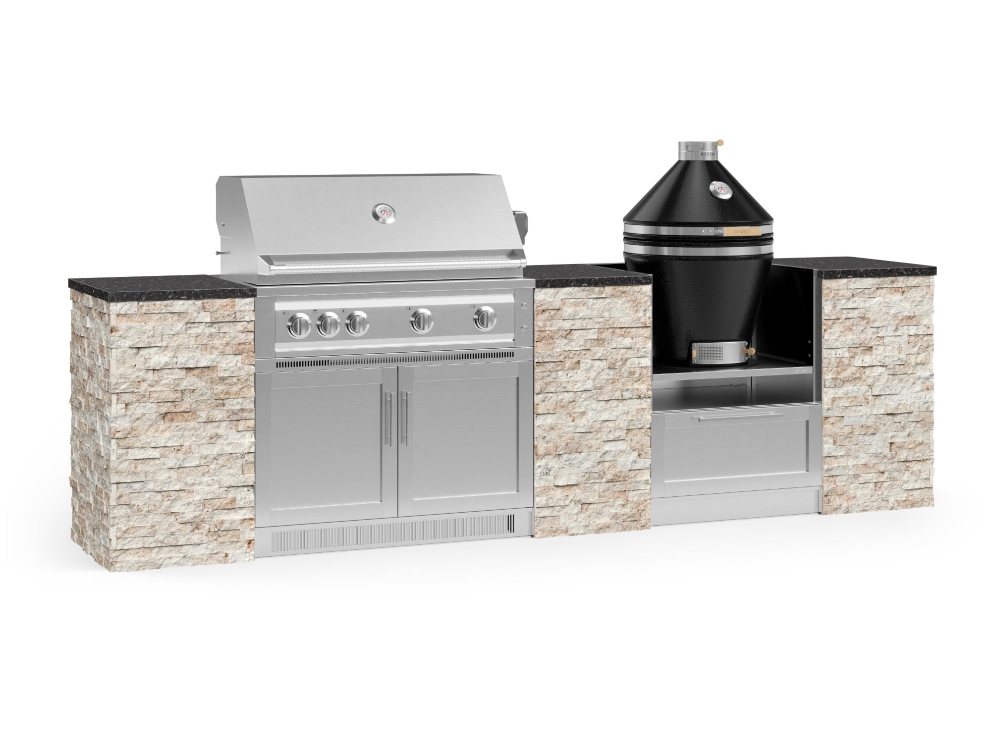 Outdoor Kitchen Signature Series 9 Piece Cabinet Set With Kamado, Platinum Grill and Grill Cabinet