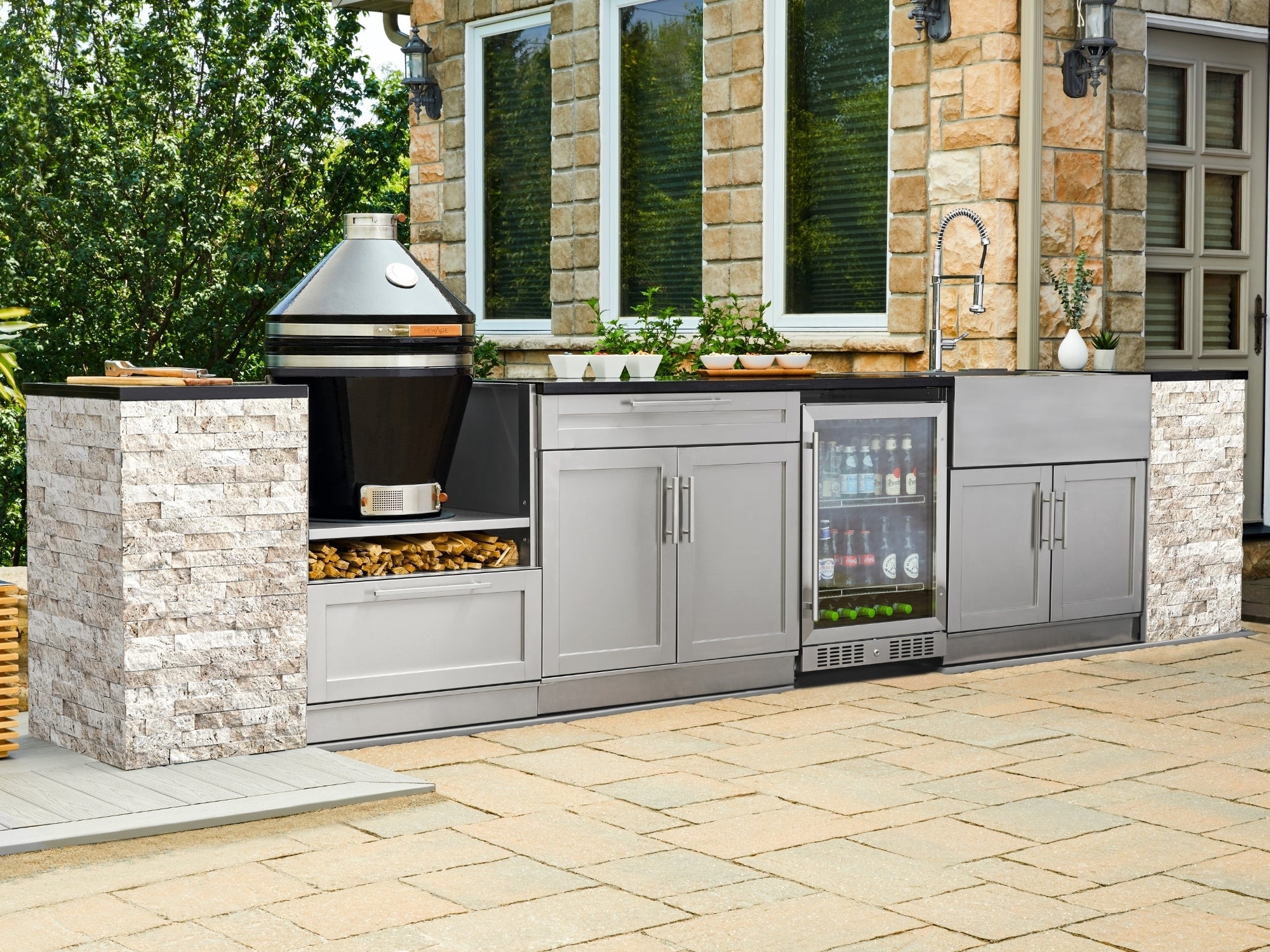 Outdoor Kitchen Signature Series 9 Piece Cabinet Set With Kamado, Platinum Grill and Grill Cabinet