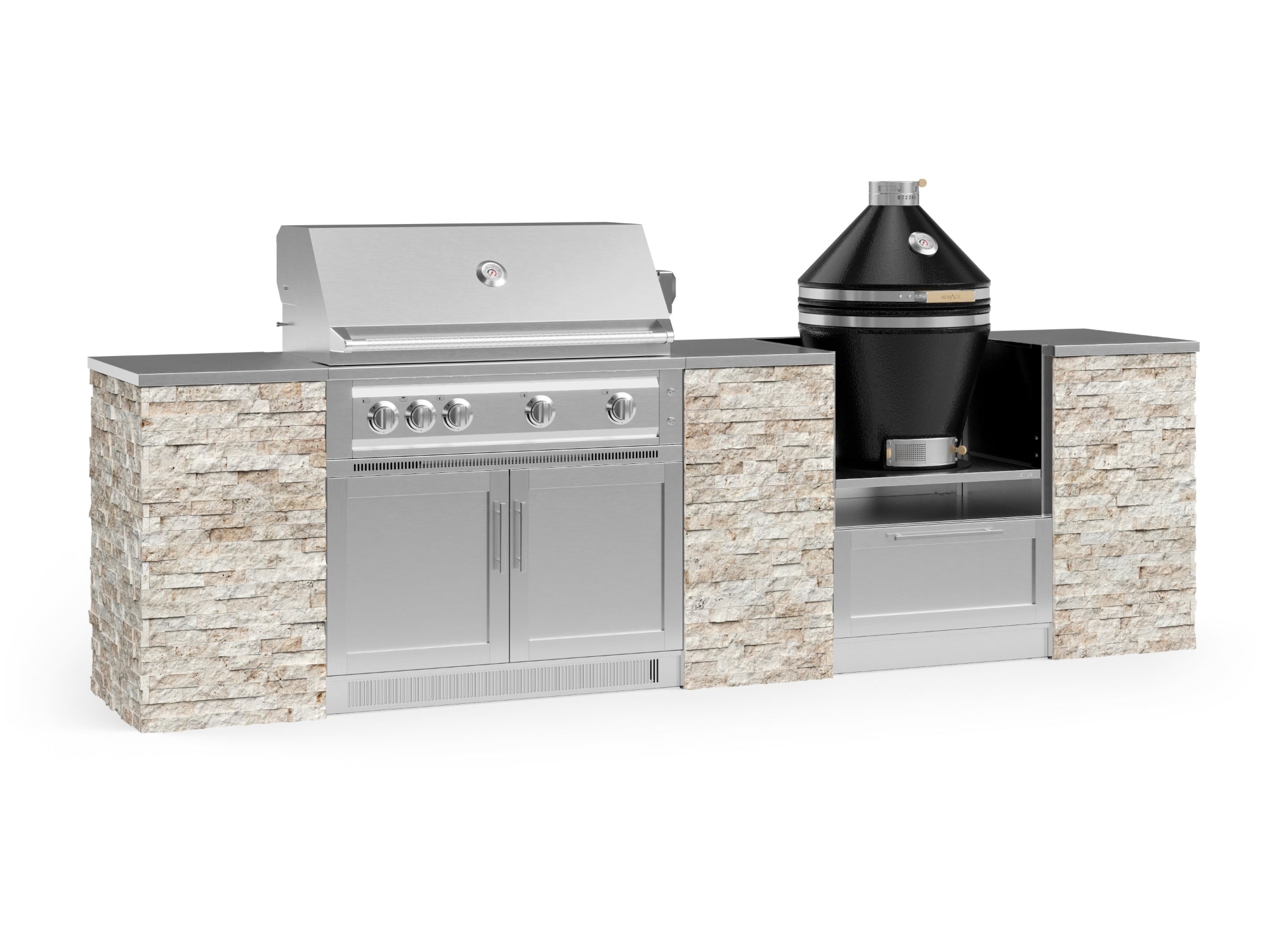 Outdoor Kitchen Signature Series 9 Piece Cabinet Set With Kamado, Platinum Grill and Grill Cabinet