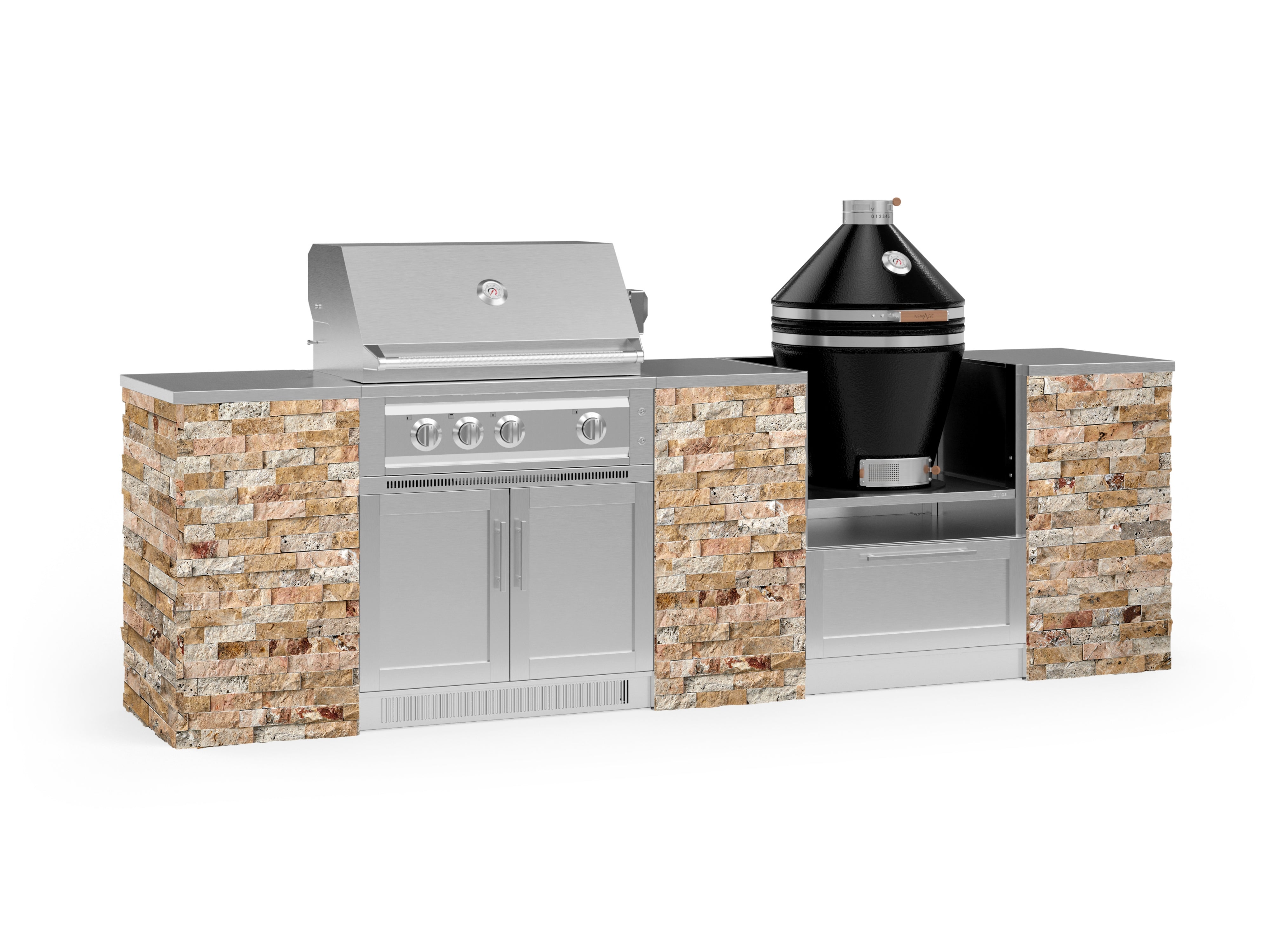 Outdoor Kitchen Signature Series 9 Piece Cabinet Set With Kamado, Platinum Grill and Grill Cabinet