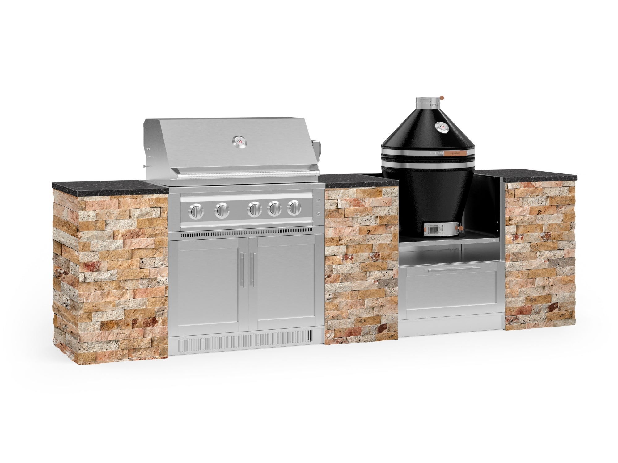 Outdoor Kitchen Signature Series 9 Piece Cabinet Set With Kamado, Platinum Grill and Grill Cabinet