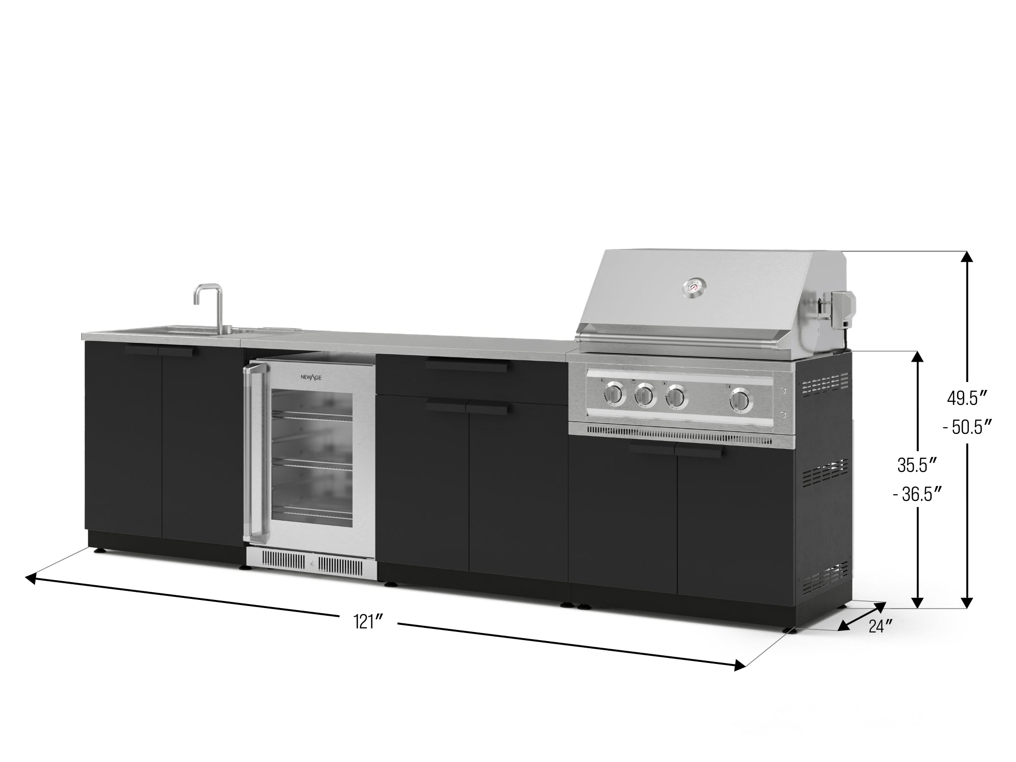 Outdoor Kitchen Stainless Steel 6 Piece Cabinet Set with Sink, Bar, Grill Cabinet, Platinum Grill, Countertop and Glass Door Fridge