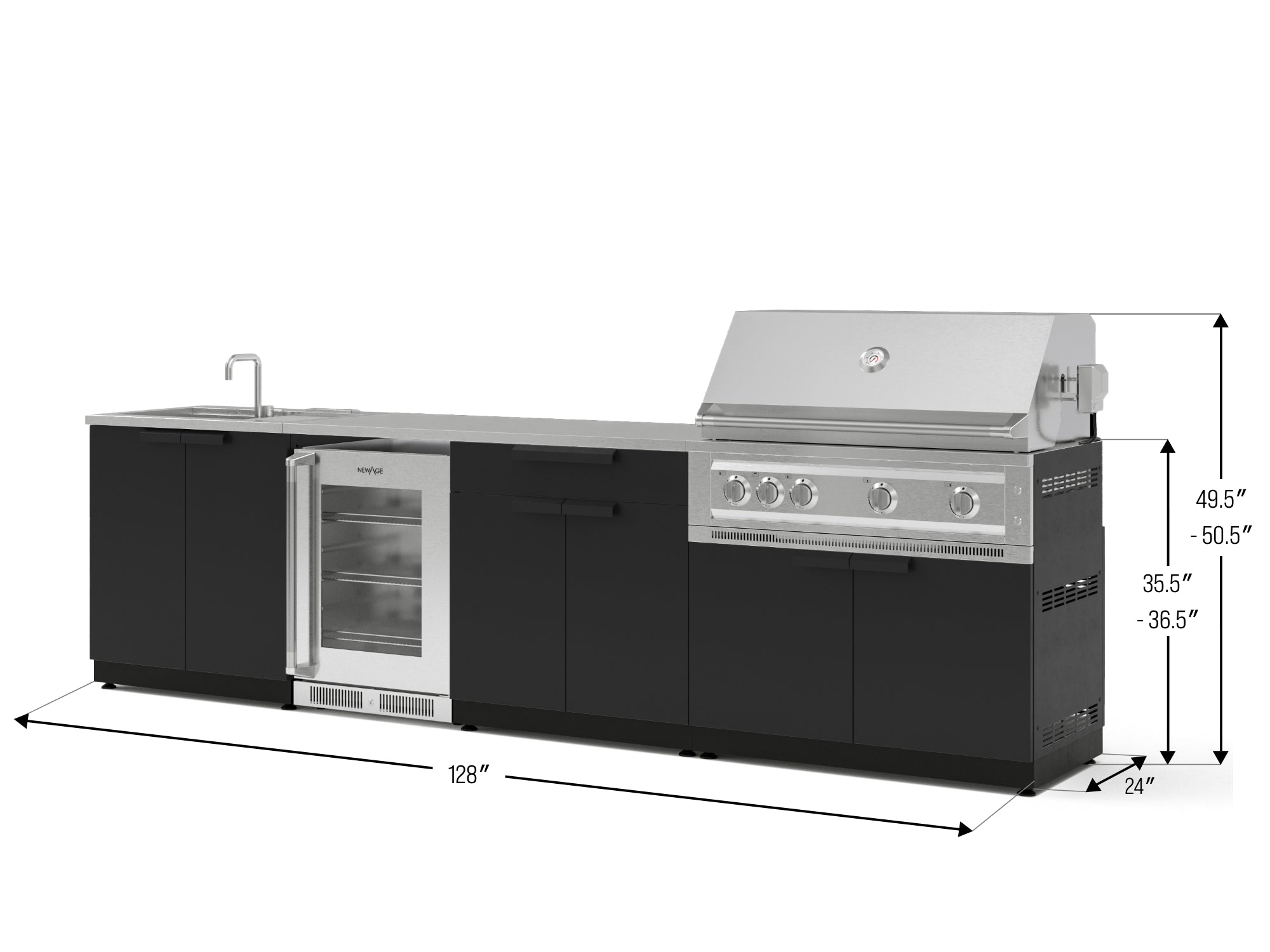 Outdoor Kitchen Stainless Steel 6 Piece Cabinet Set with Sink, Bar, Grill Cabinet, Platinum Grill, Countertop and Glass Door Fridge