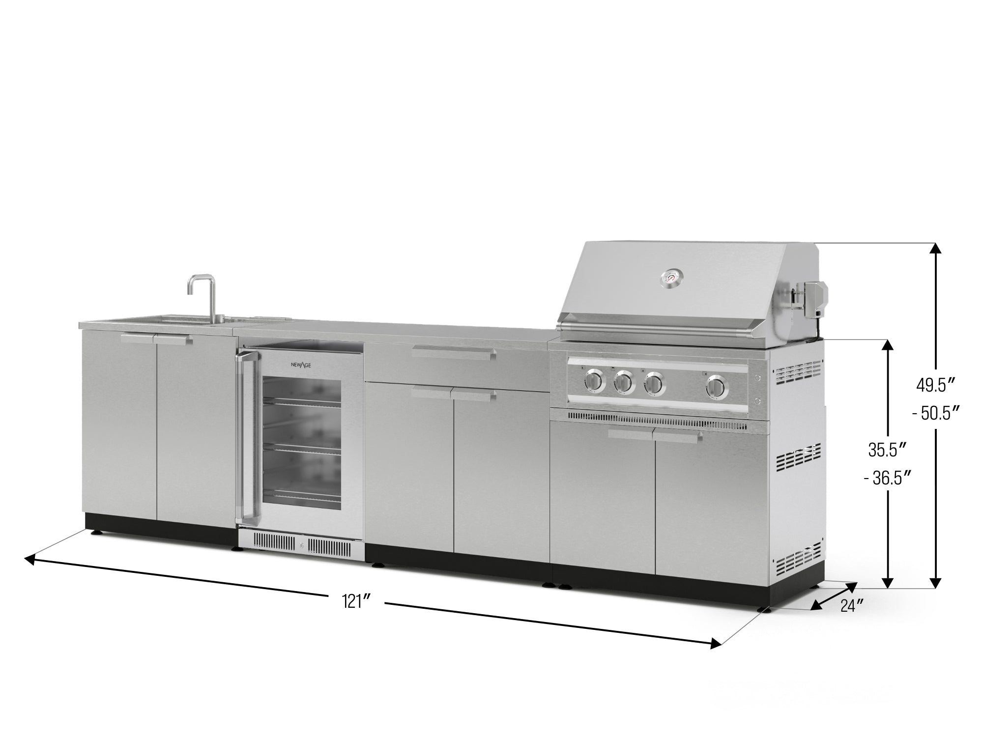 Outdoor Kitchen Stainless Steel 6 Piece Cabinet Set with Sink, Bar, Grill Cabinet, Platinum Grill, Countertop and Glass Door Fridge