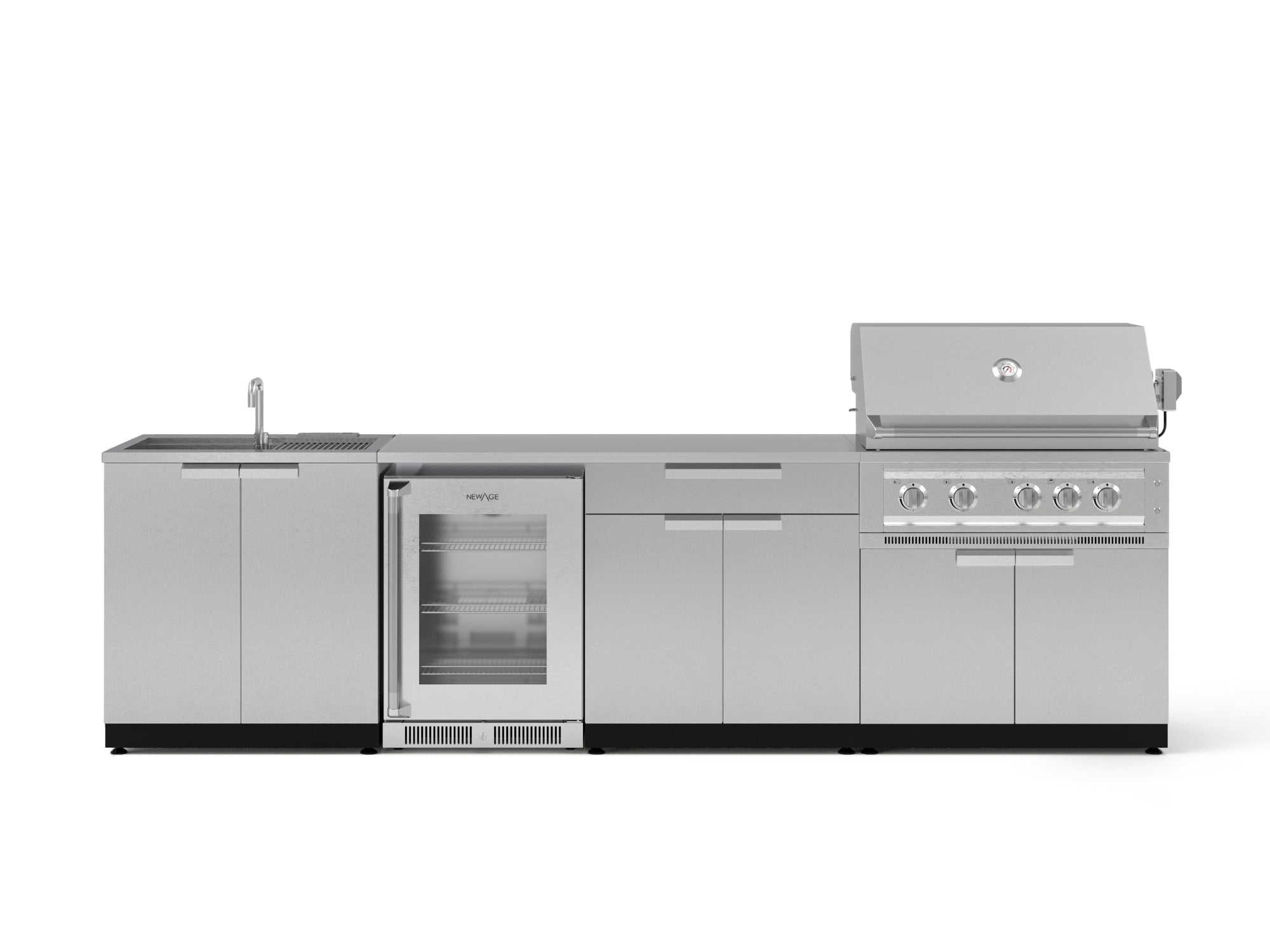 Outdoor Kitchen Stainless Steel 6 Piece Cabinet Set with Sink, Bar, Grill Cabinet, Platinum Grill, Countertop and Glass Door Fridge