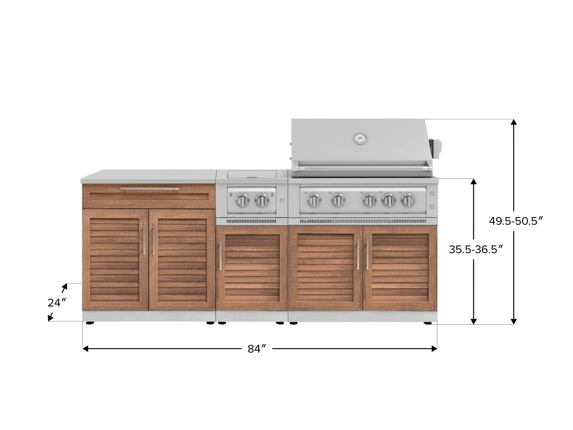 Outdoor Kitchen Stainless Steel Louvered Doors 6-Piece Cabinet Set with Platinum Grill, Dual Side Burner, Bar and Grill Cabinet and Stainless Steel Countertop