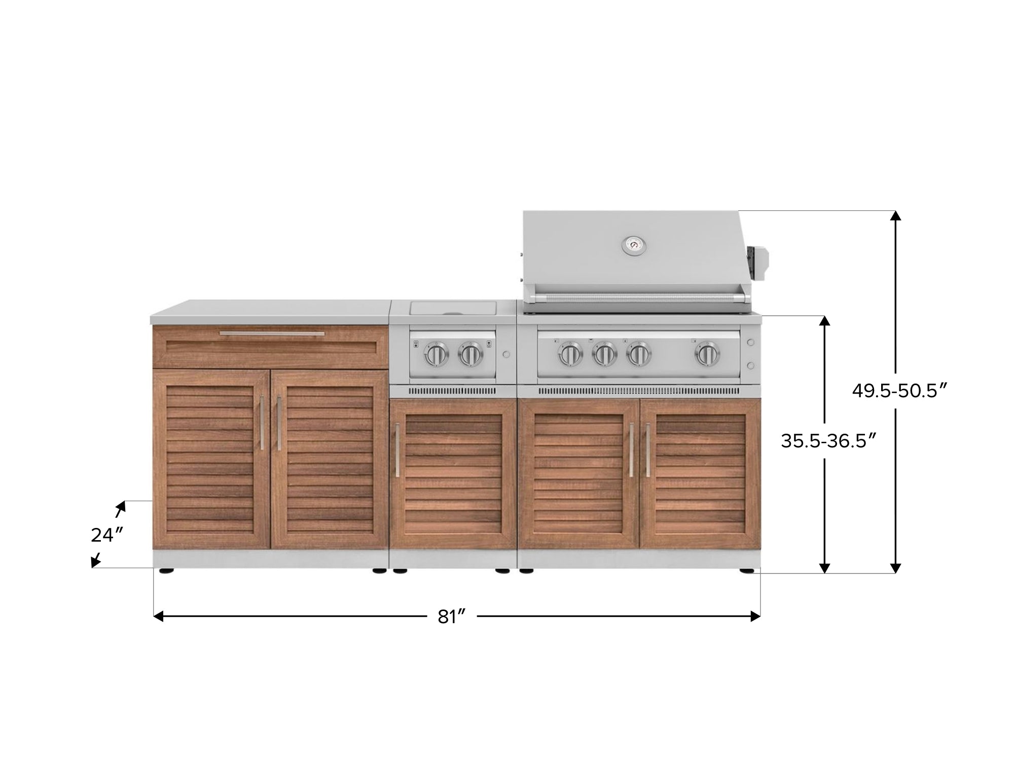 Outdoor Kitchen Stainless Steel Louvered Doors 6-Piece Cabinet Set with Platinum Grill, Dual Side Burner, Bar and Grill Cabinet and Stainless Steel Countertop
