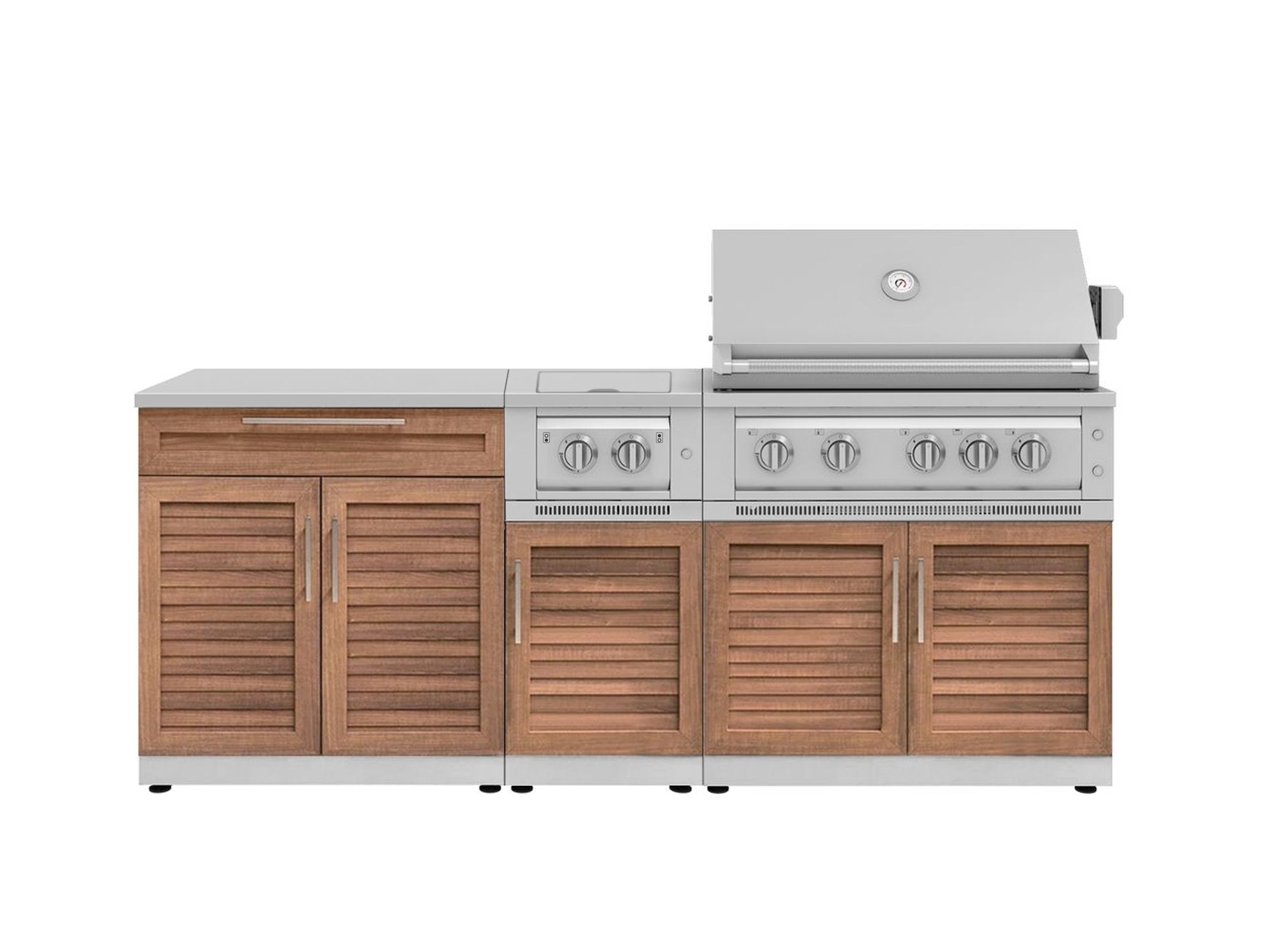 Outdoor Kitchen Stainless Steel Louvered Doors 6-Piece Cabinet Set with Platinum Grill, Dual Side Burner, Bar and Grill Cabinet and Stainless Steel Countertop