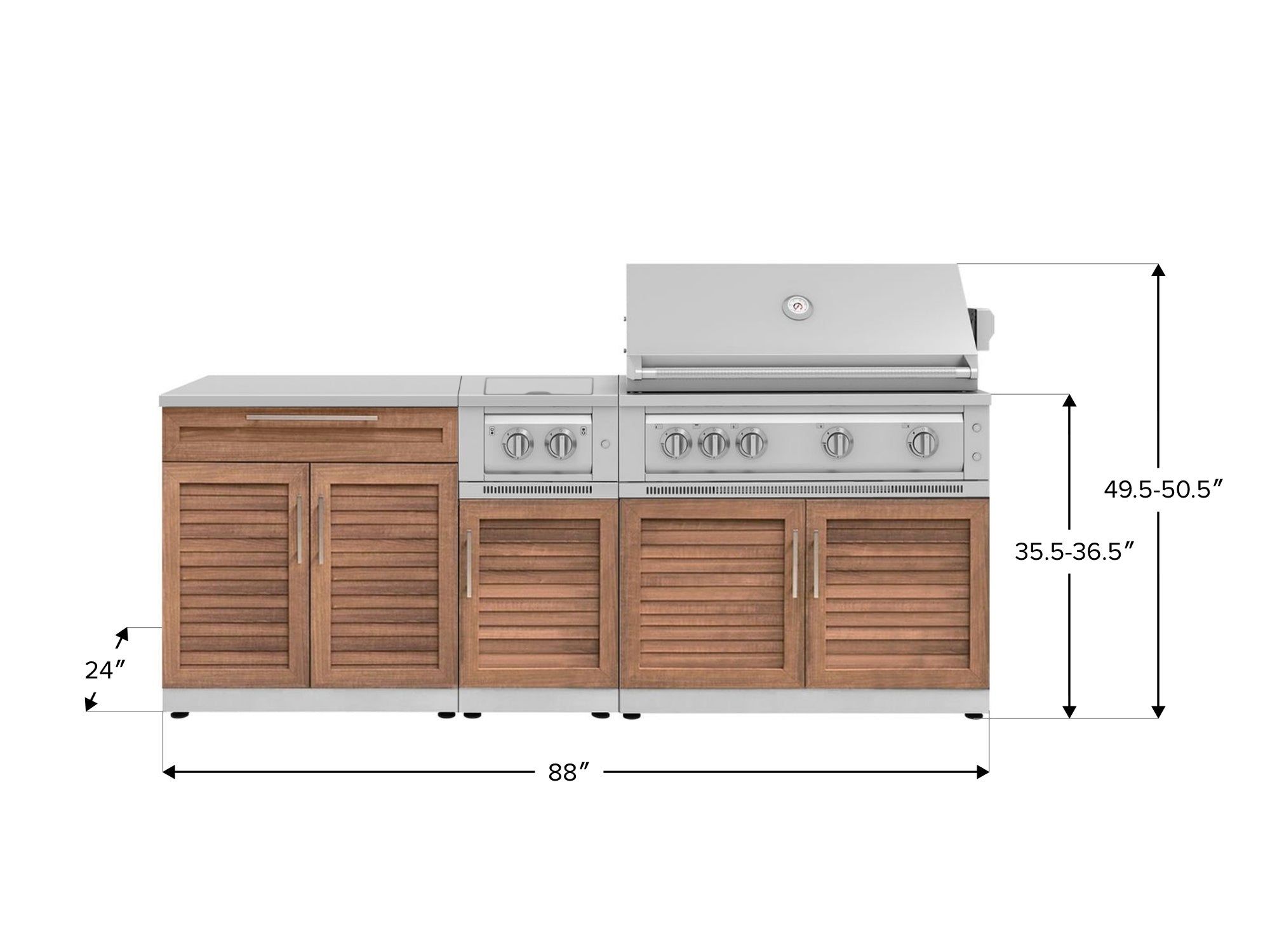 Outdoor Kitchen Stainless Steel Louvered Doors 6-Piece Cabinet Set with Platinum Grill, Dual Side Burner, Bar and Grill Cabinet and Stainless Steel Countertop
