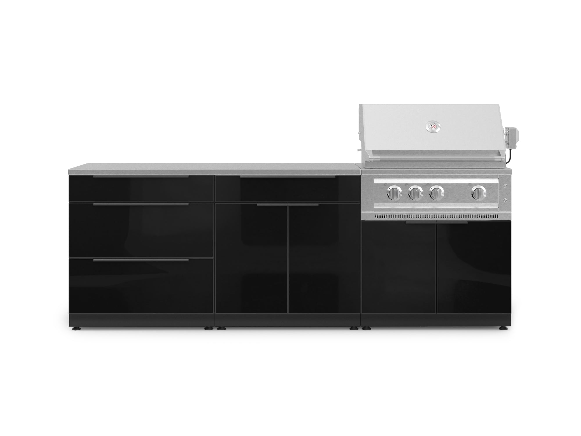 Outdoor Kitchen Aluminum 5 Piece Cabinet Set With 3 Drawer, Bar, Grill Cabinet, Platinum Grill and Countertop