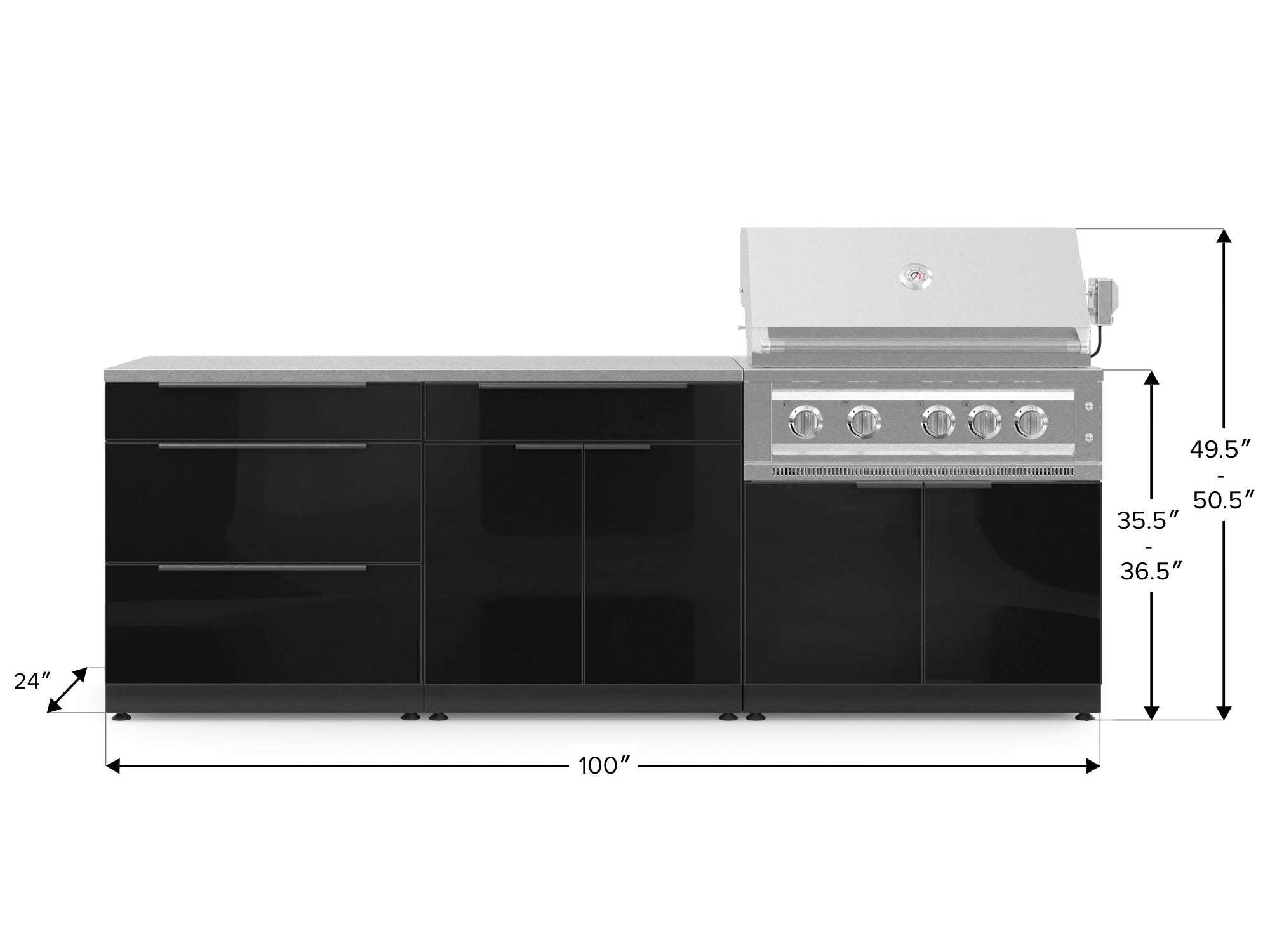 Outdoor Kitchen Aluminum 5 Piece Cabinet Set With 3 Drawer, Bar, Grill Cabinet, Platinum Grill and Countertop