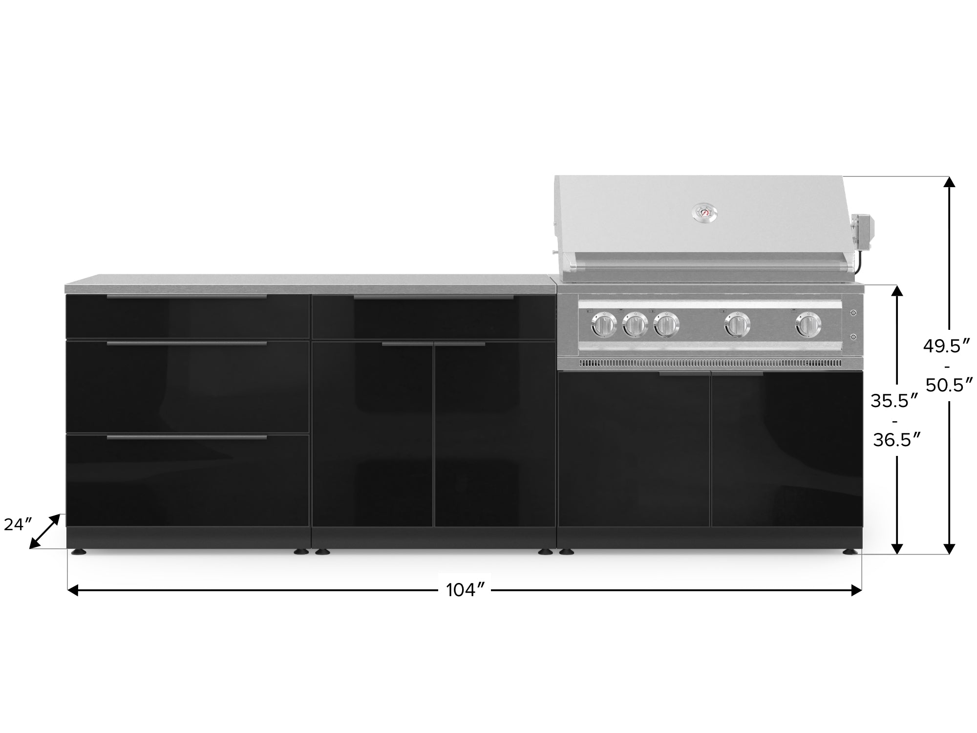 Outdoor Kitchen Aluminum 5 Piece Cabinet Set With 3 Drawer, Bar, Grill Cabinet, Platinum Grill and Countertop
