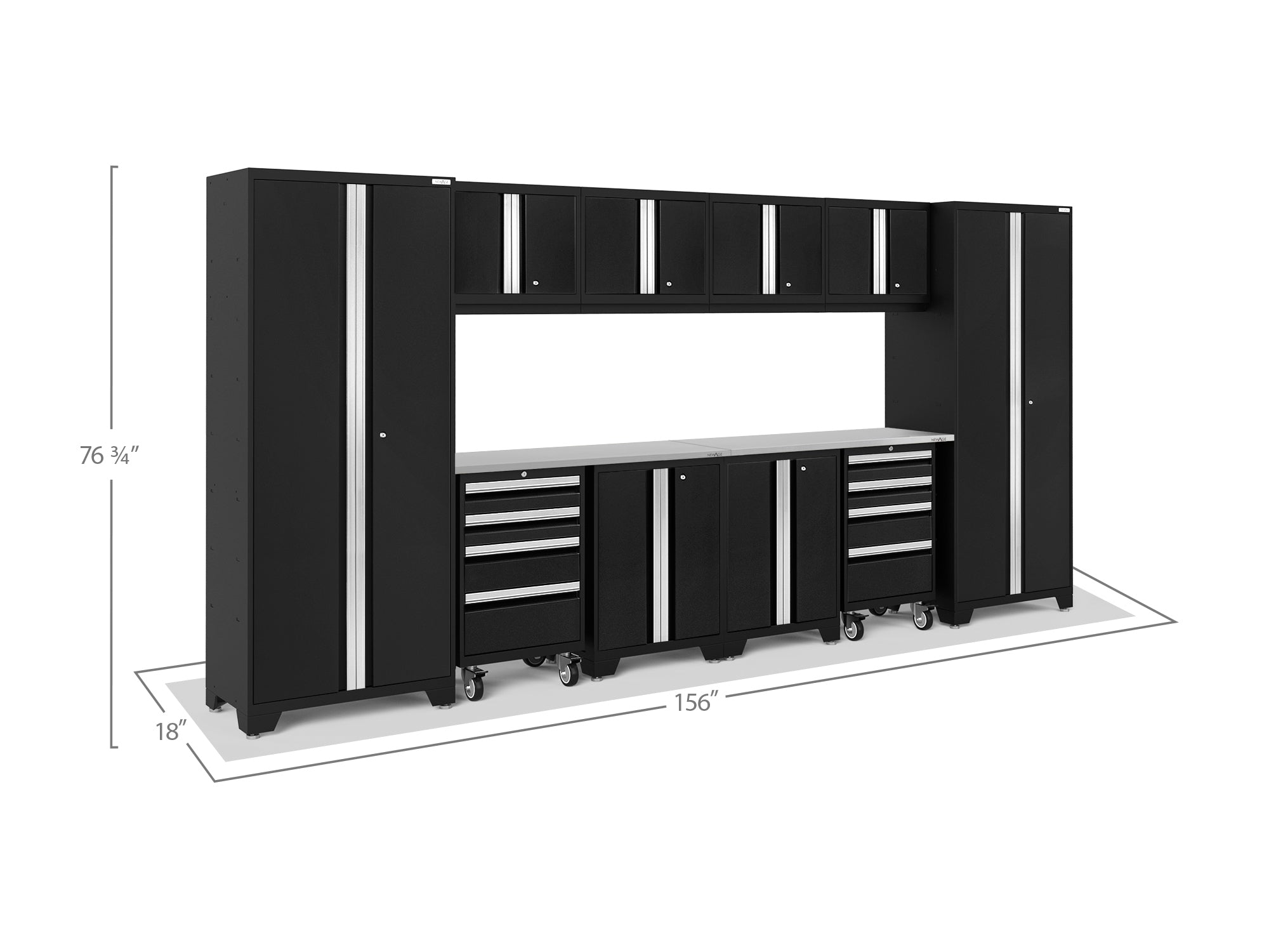 Bold Series 12 Piece Cabinet Set with Tool, Base, Wall Cabinets and 2 Lockers