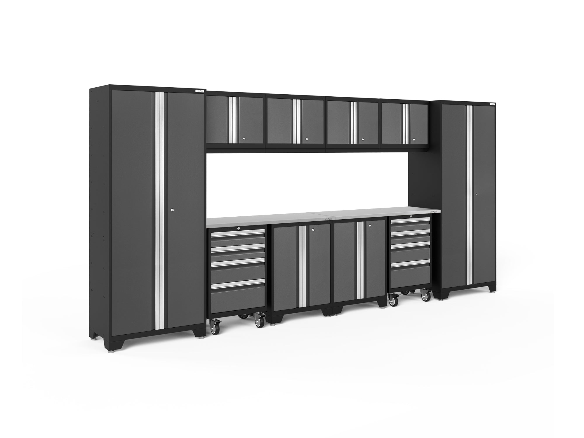 Bold Series 12 Piece Cabinet Set with Tool, Base, Wall Cabinets and 2 Lockers