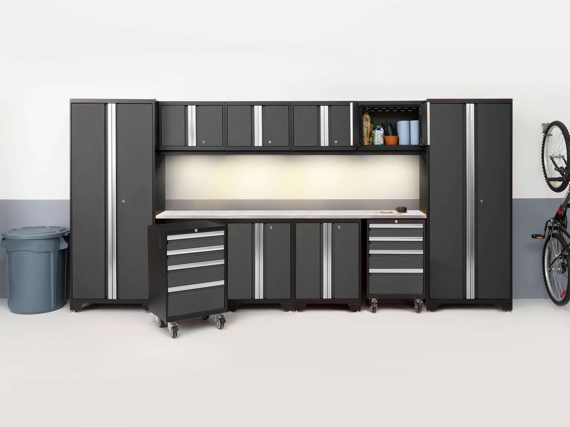 Bold Series 12 Piece Cabinet Set with Tool, Base, Wall Cabinets and 2 Lockers