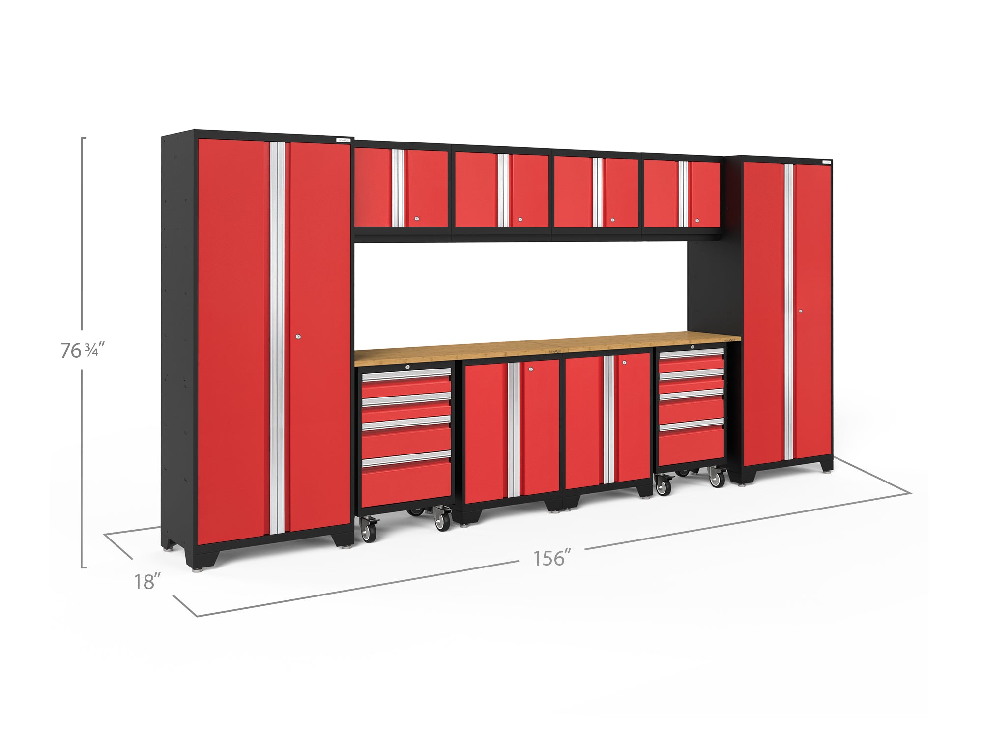 Bold Series 12 Piece Cabinet Set with Tool, Base, Wall Cabinets and 2 Lockers