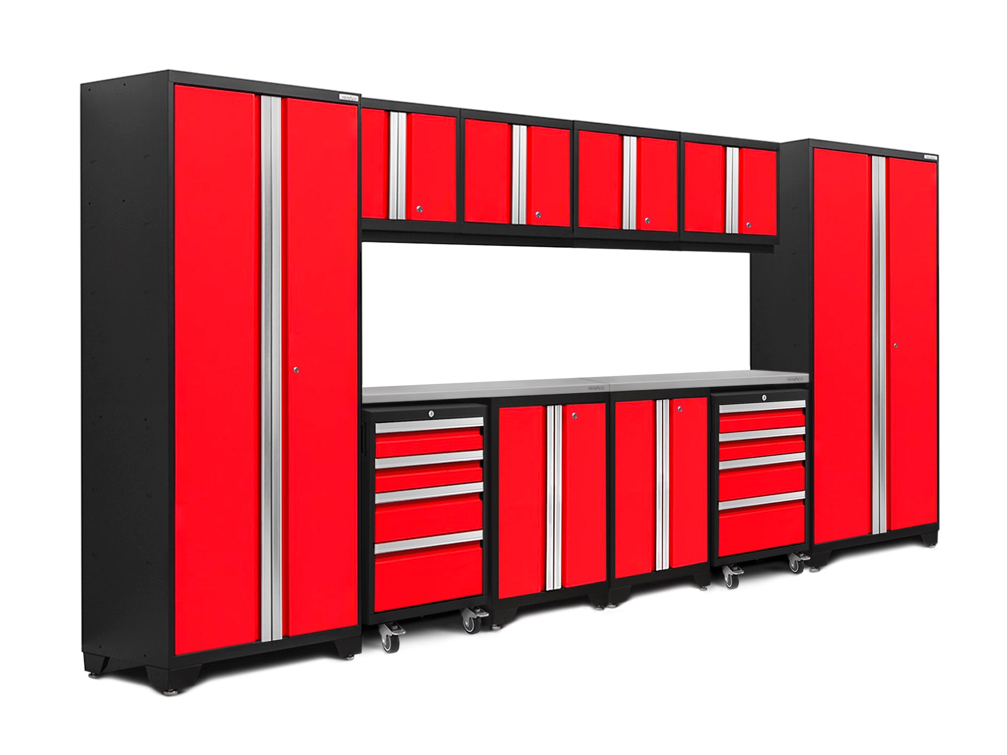 Bold Series 12 Piece Cabinet Set with Tool, Base, Wall Cabinets and 2 Lockers
