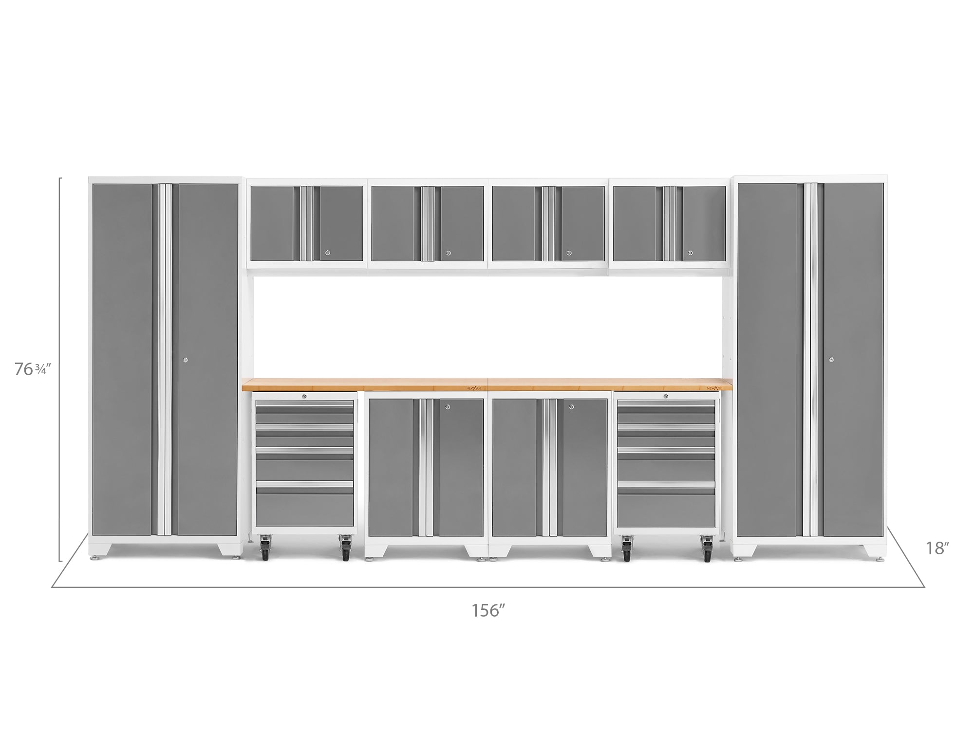 Bold Series 12 Piece Cabinet Set with Tool, Base, Wall Cabinets and 2 Lockers