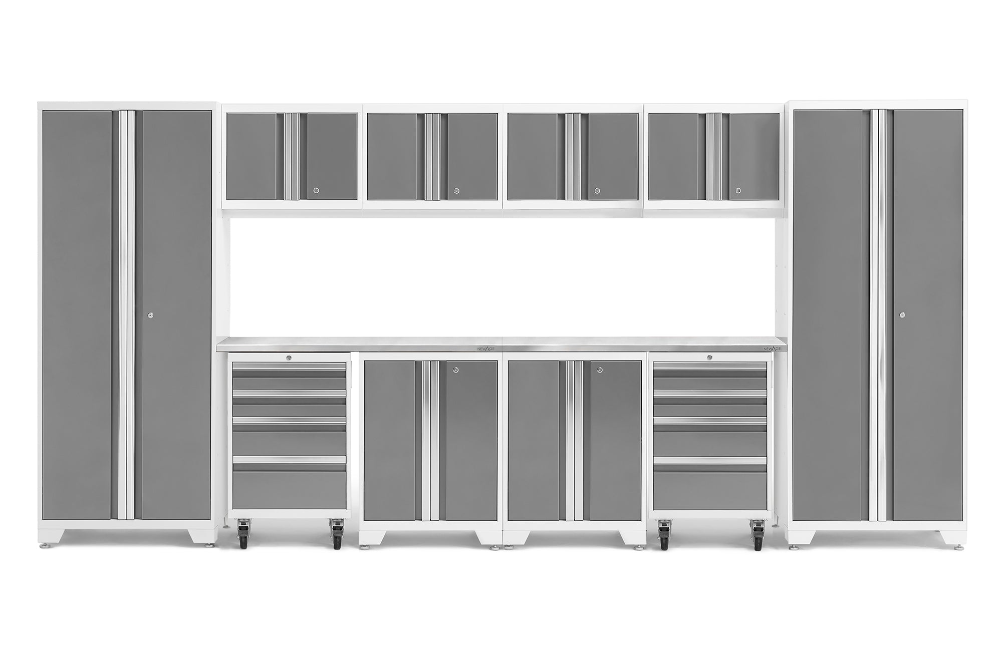 Bold Series 12 Piece Cabinet Set with Tool, Base, Wall Cabinets and 2 Lockers
