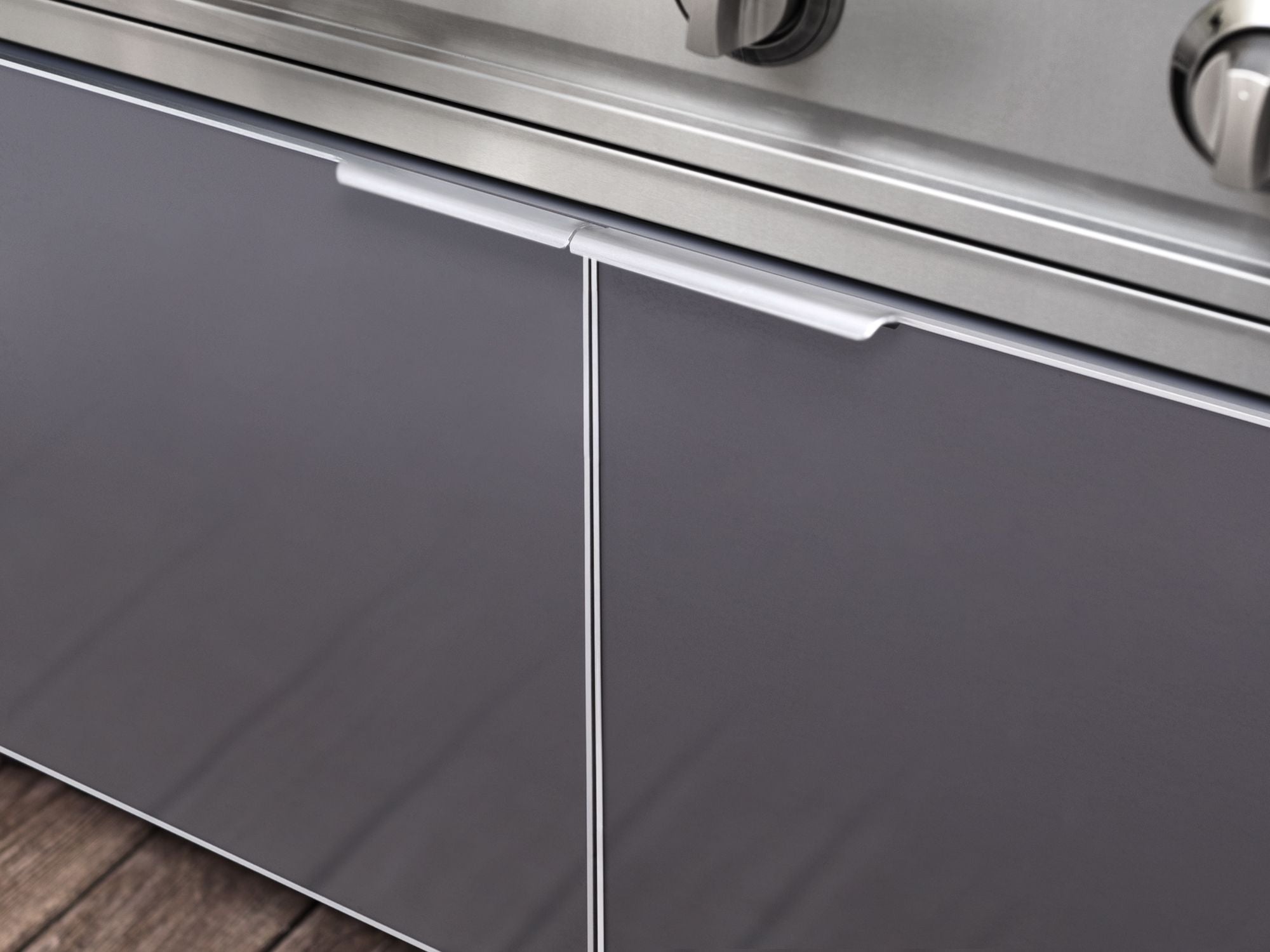 Outdoor Kitchen Aluminum 5 Piece Cabinet Set with 3-Drawer, 2-Door Cabinet, Countertops and Fridge