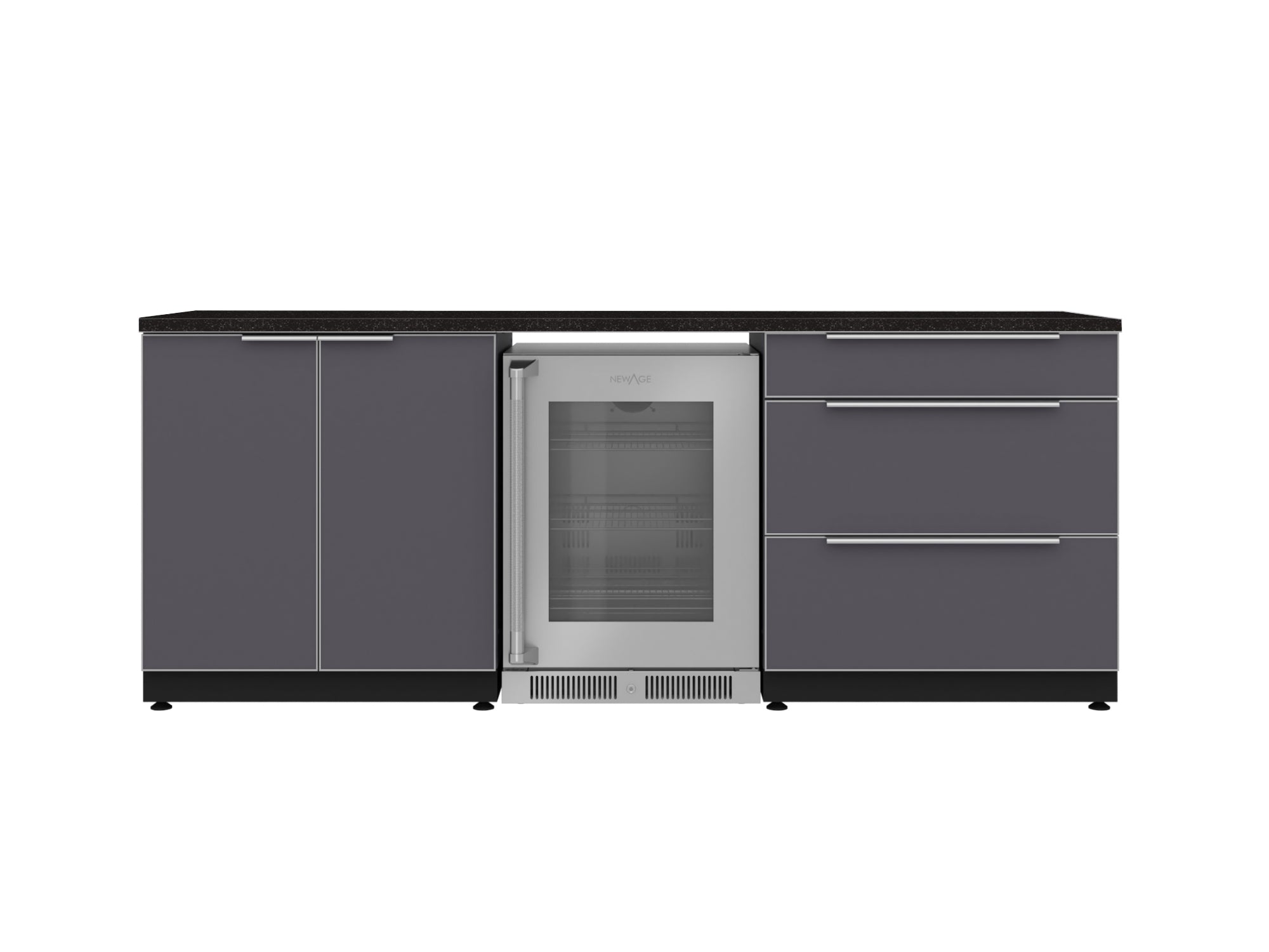 Outdoor Kitchen Aluminum 5 Piece Cabinet Set with 3-Drawer, 2-Door Cabinet, Countertops and Fridge