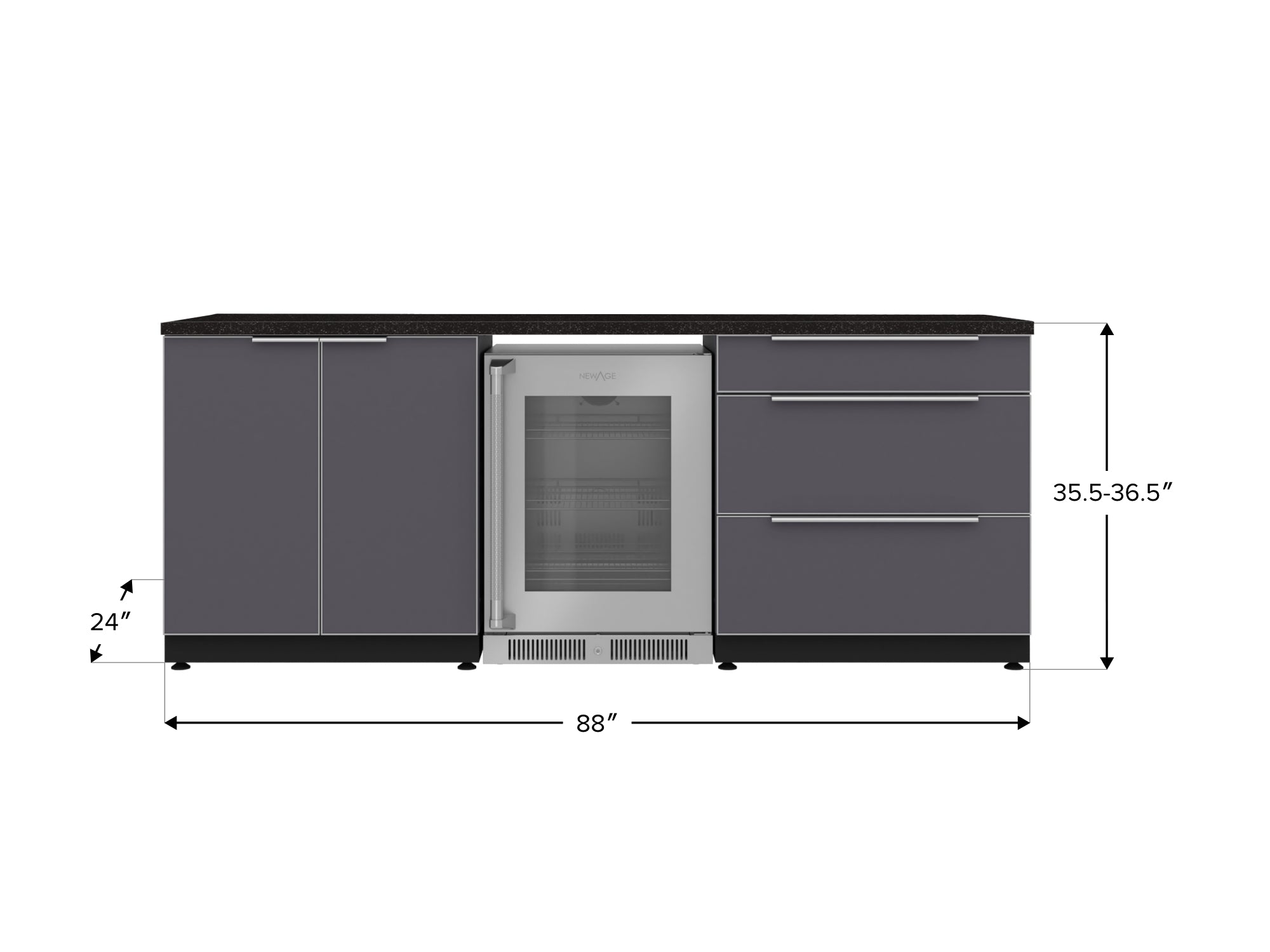 Outdoor Kitchen Aluminum 5 Piece Cabinet Set with 3-Drawer, 2-Door Cabinet, Countertops and Fridge