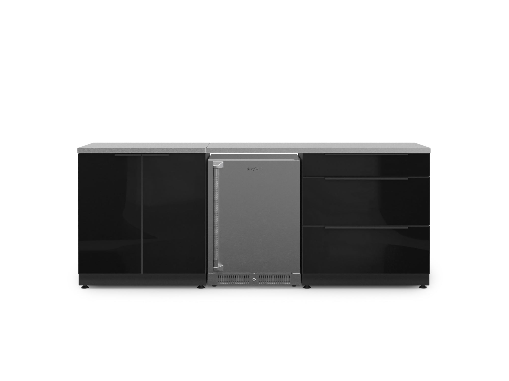 Outdoor Kitchen Aluminum 5 Piece Cabinet Set with 3-Drawer, 2-Door Cabinet, Countertops and Fridge