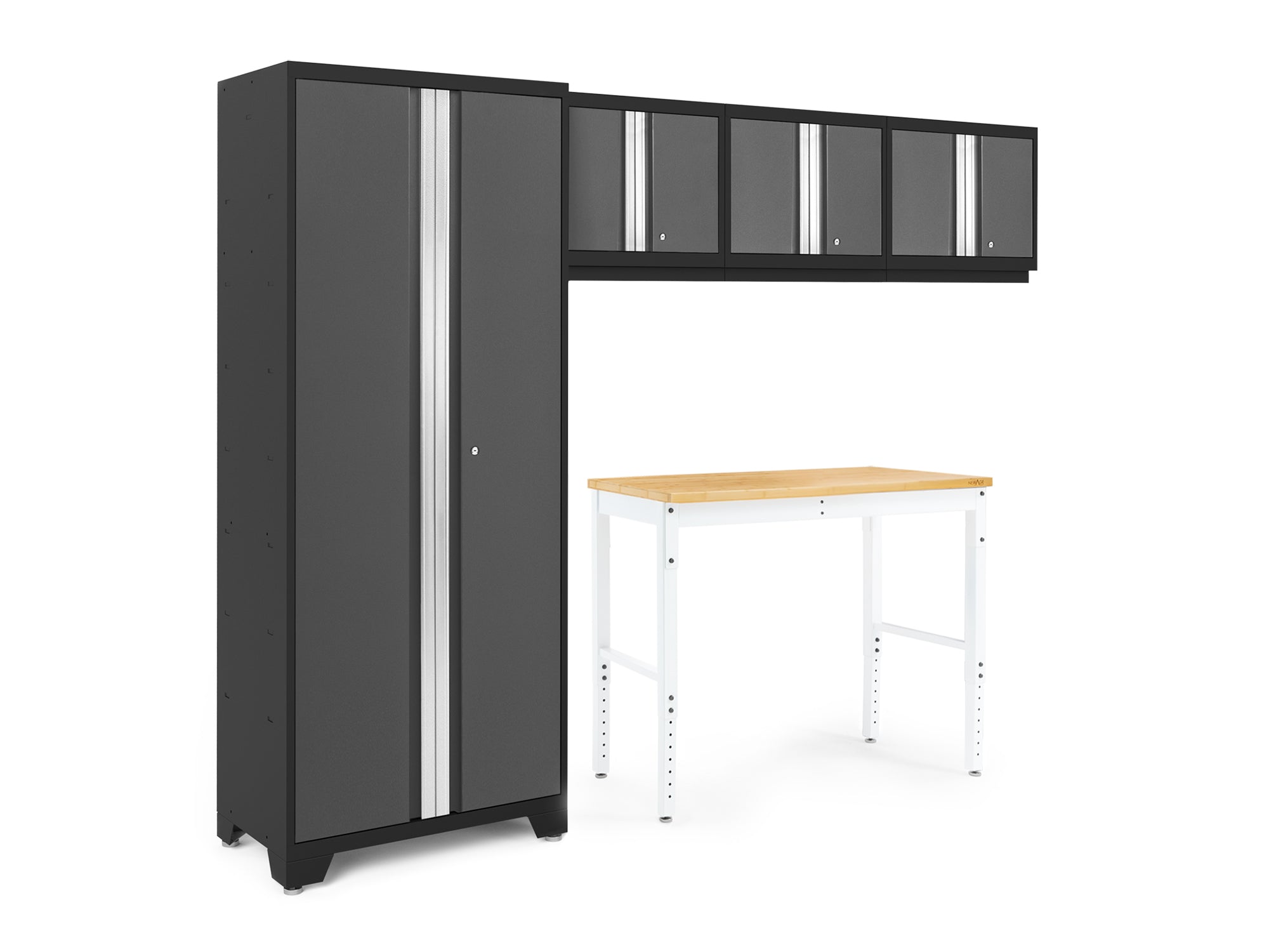 Bold Series 5 Piece Cabinet Set with Multi-use Locker, Wall Cabinet, and 48-Inch Workbench