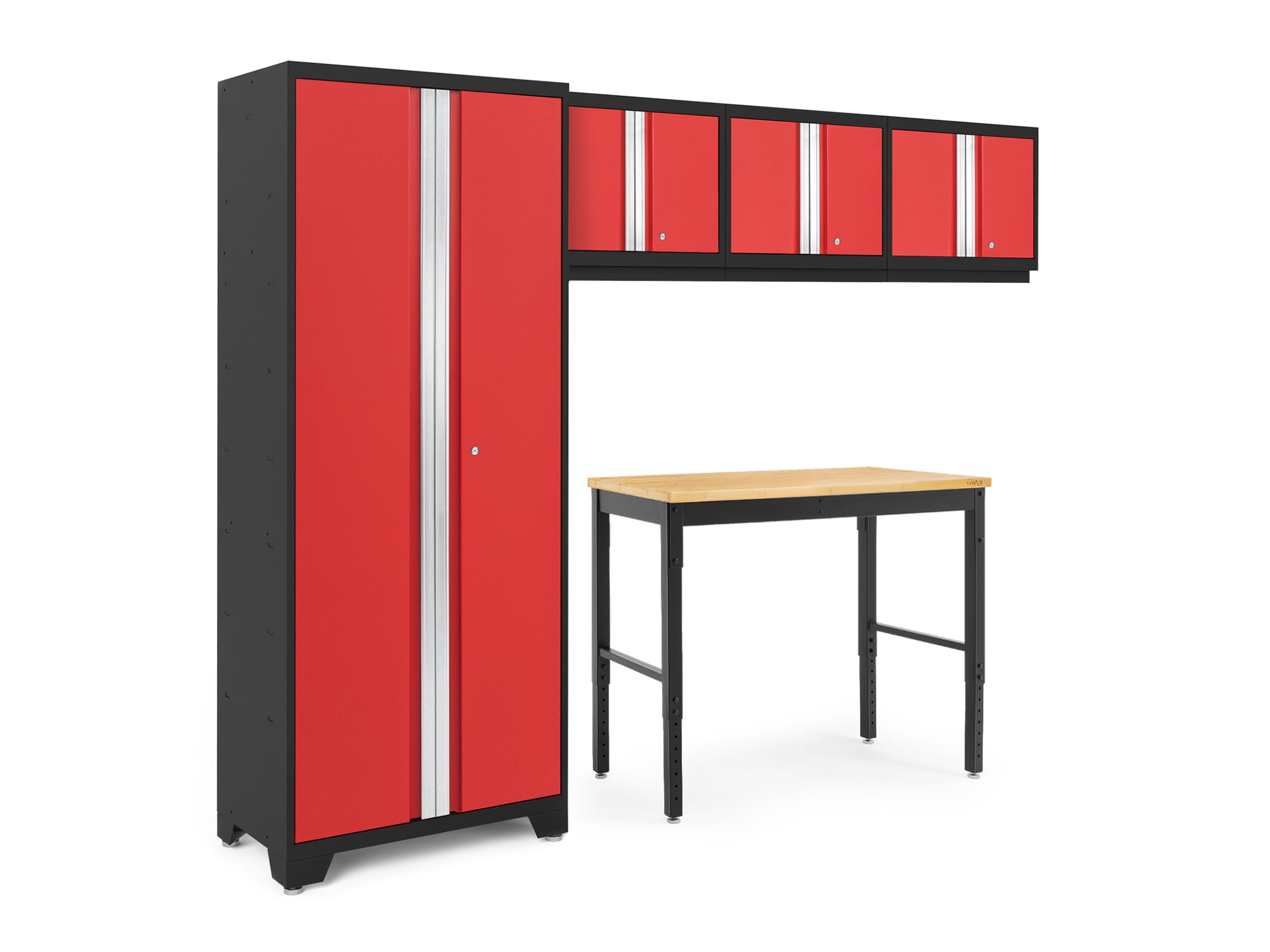 Bold Series 5 Piece Cabinet Set with Multi-use Locker, Wall Cabinet, and 48-Inch Workbench