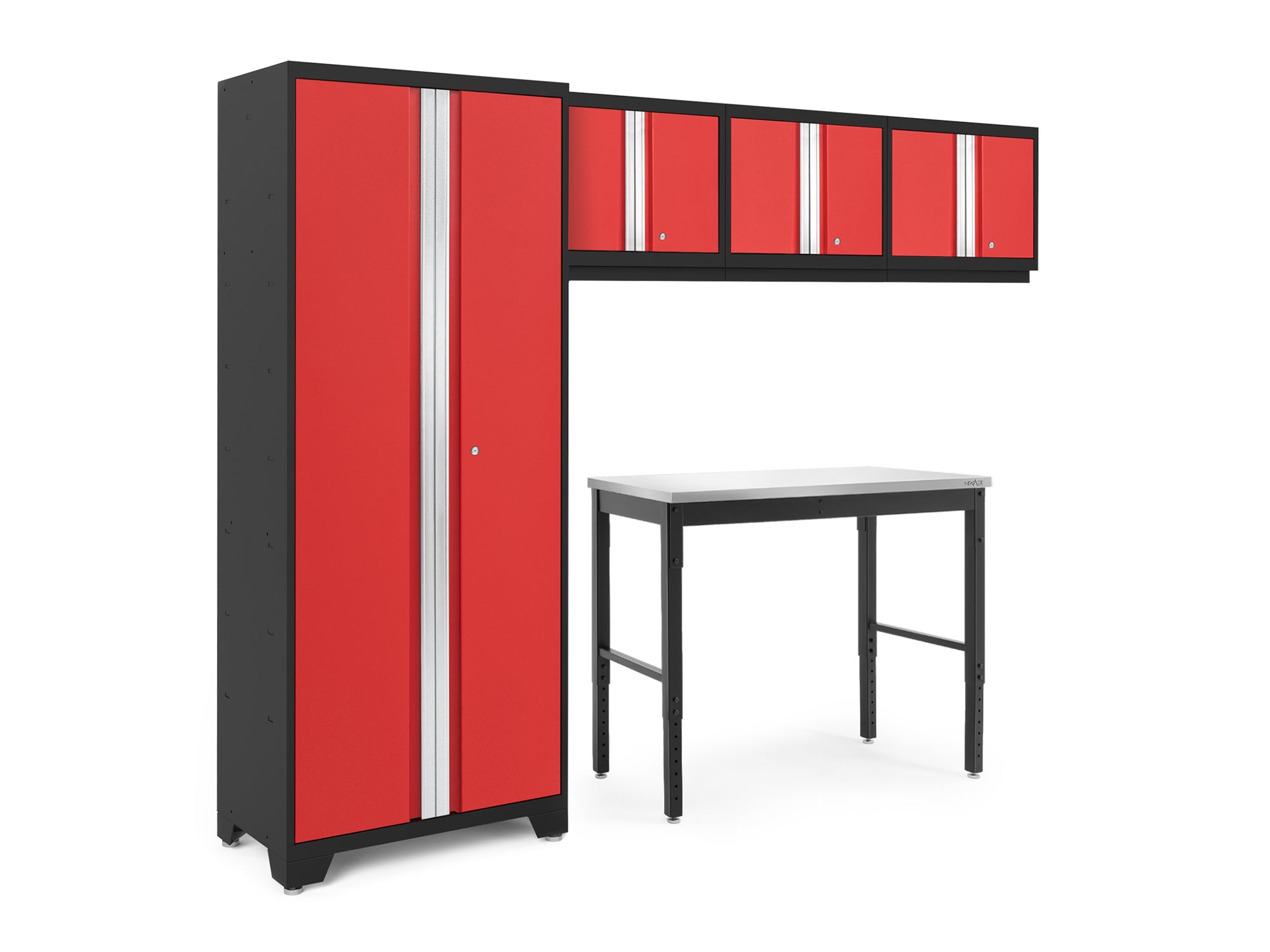 Bold Series 5 Piece Cabinet Set with Multi-use Locker, Wall Cabinet, and 48-Inch Workbench