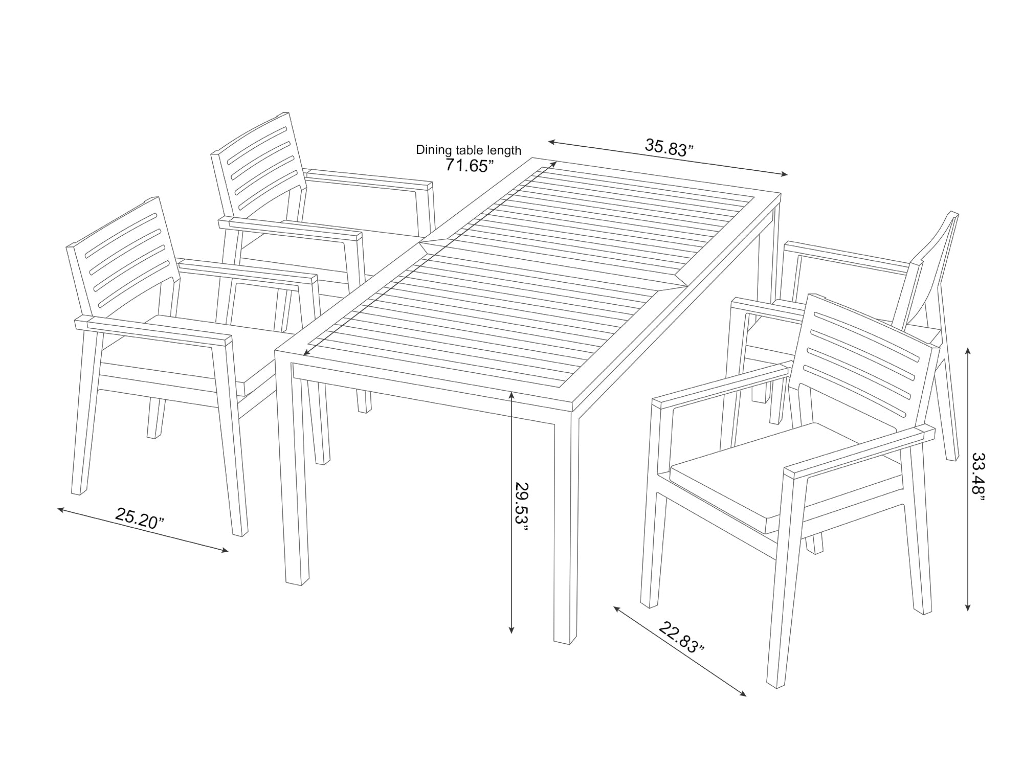 Rhodes 4 Seater Dining Set with 72 in. Table