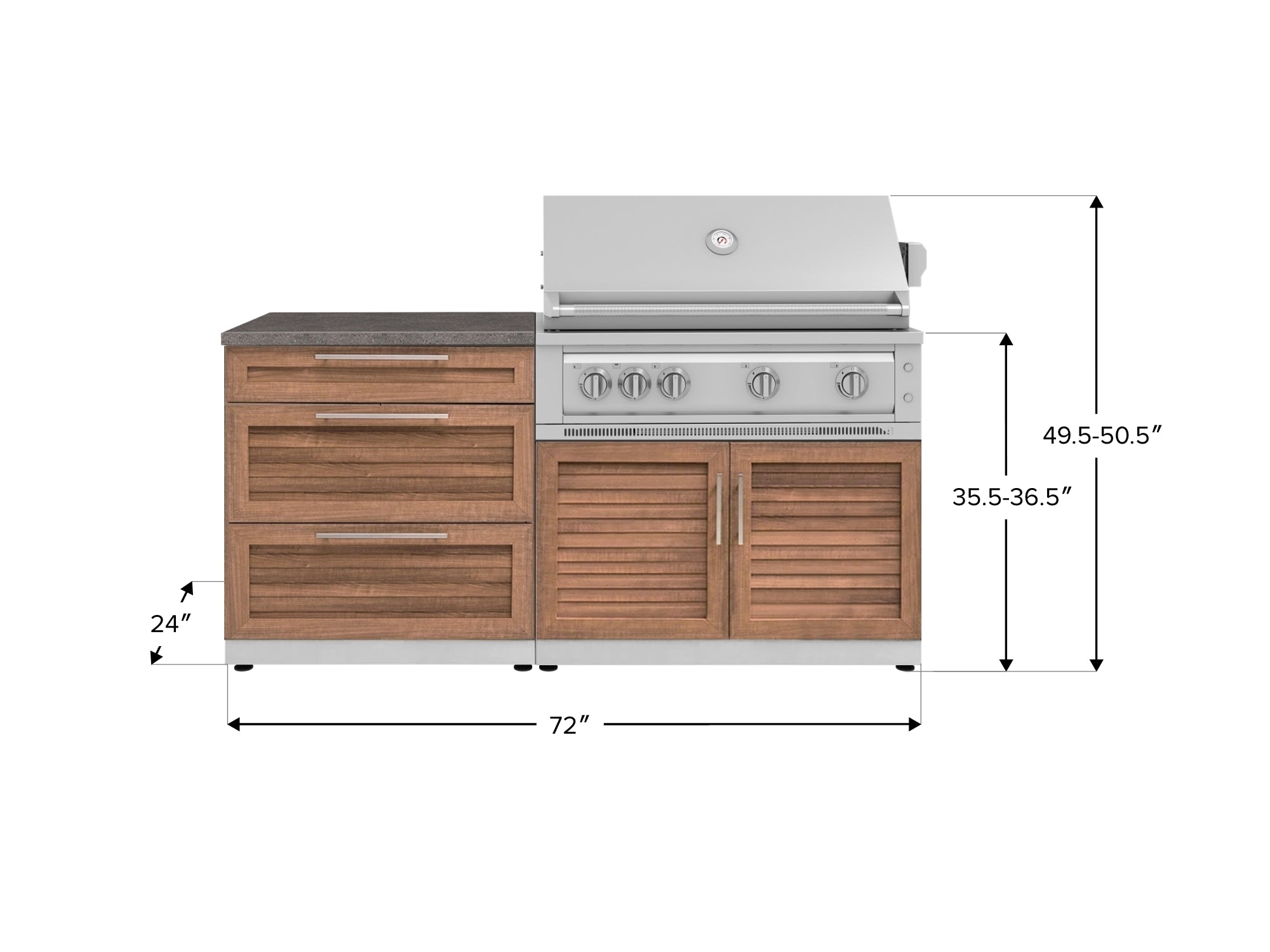 Outdoor Kitchen Stainless-Steel Louvered Doors 4 Piece Cabinet Set with 3 Drawer, Grill Cabinet, Platinum Grill, and Countertop