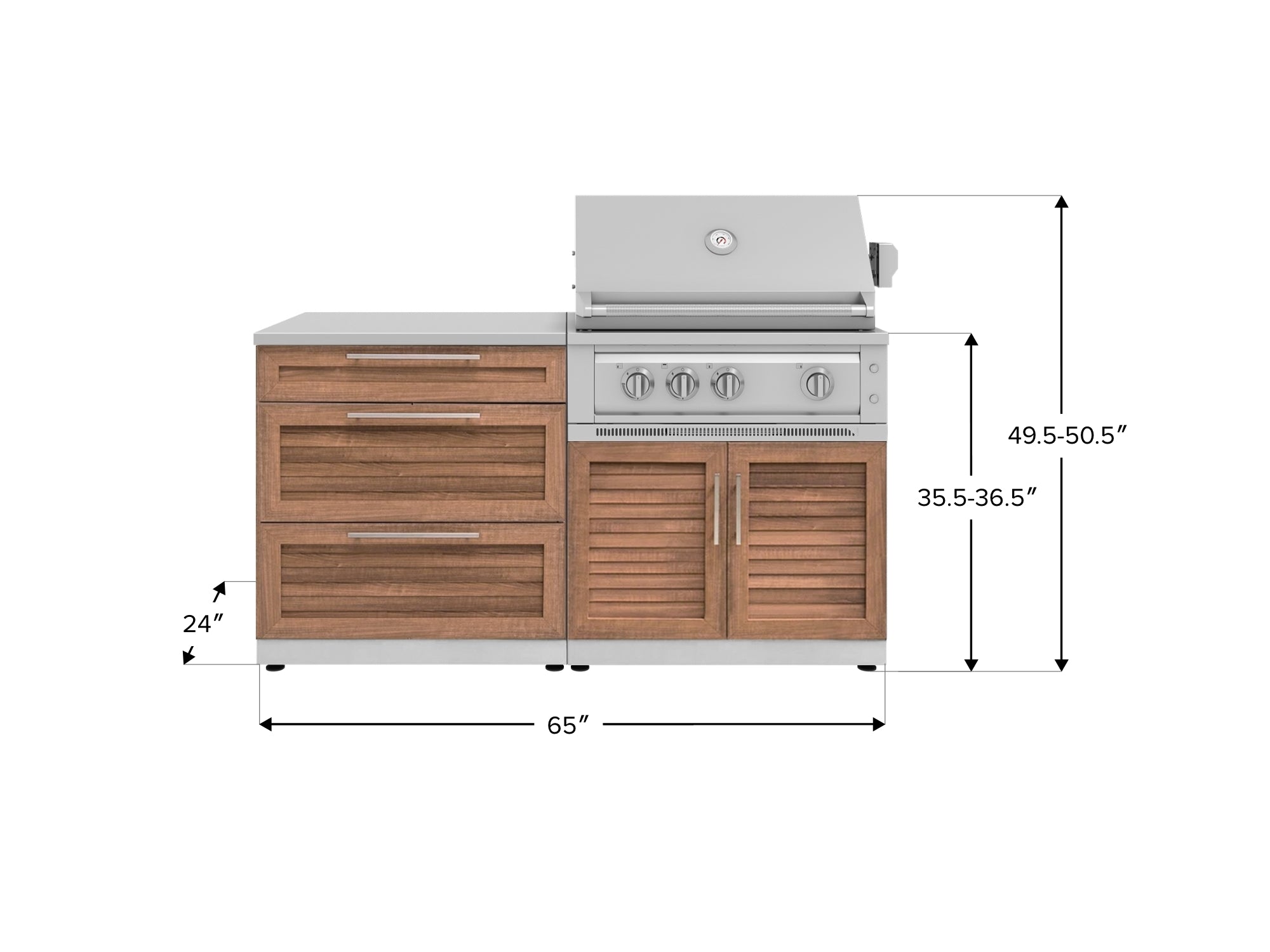 Outdoor Kitchen Stainless-Steel Louvered Doors 4 Piece Cabinet Set with 3 Drawer, Grill Cabinet, Platinum Grill, and Countertop