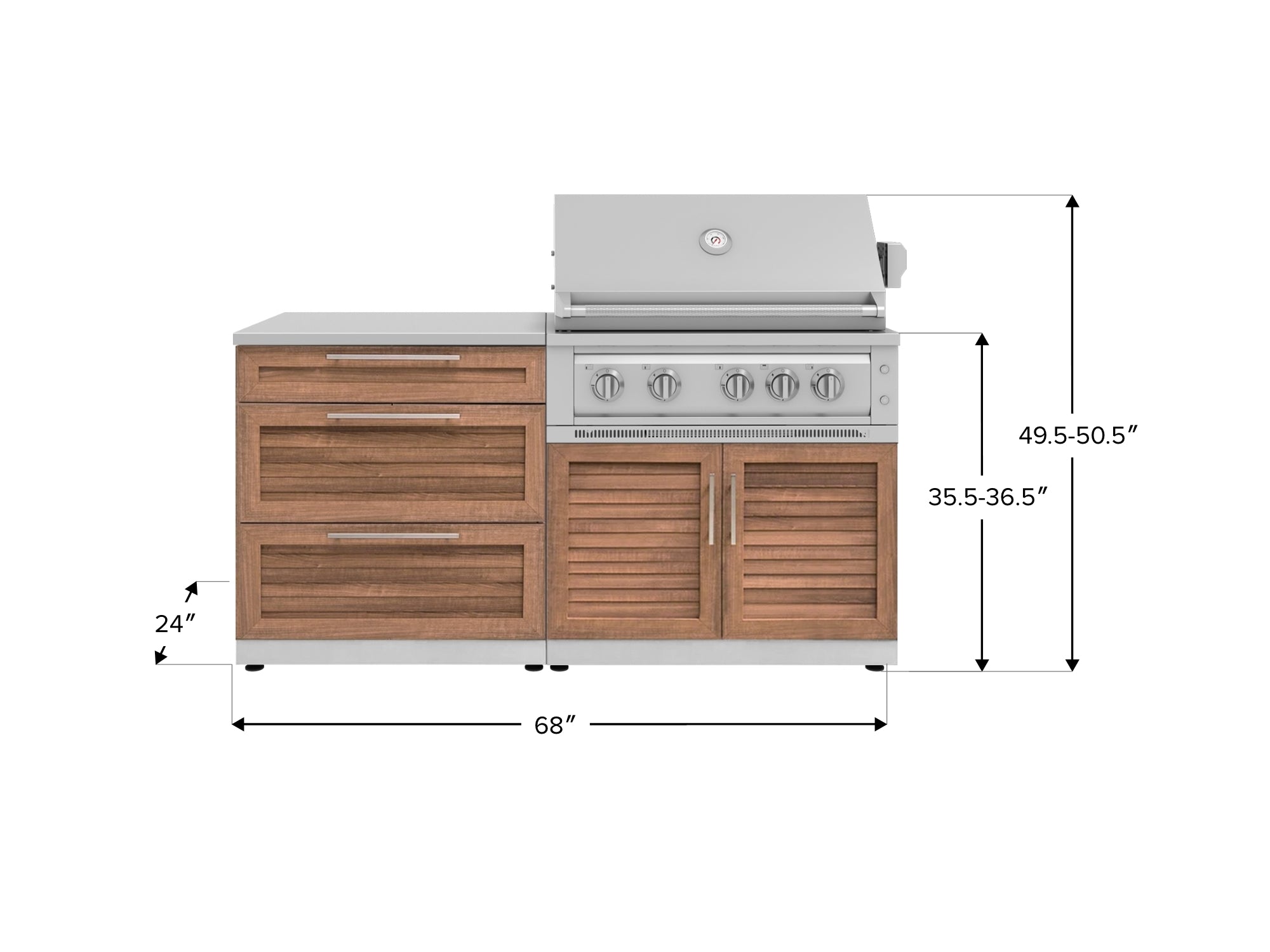 Outdoor Kitchen Stainless-Steel Louvered Doors 4 Piece Cabinet Set with 3 Drawer, Grill Cabinet, Platinum Grill, and Countertop