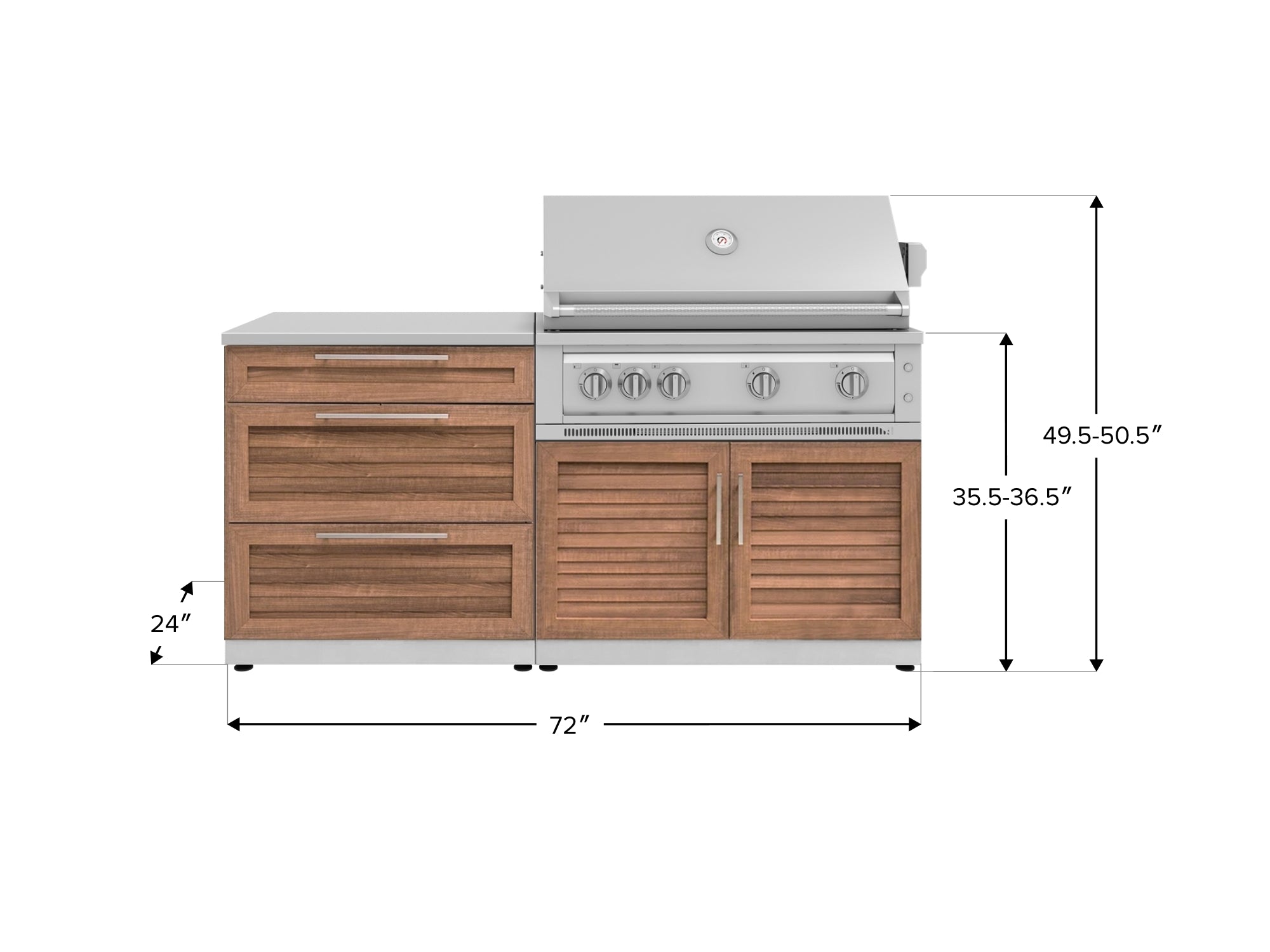 Outdoor Kitchen Stainless-Steel Louvered Doors 4 Piece Cabinet Set with 3 Drawer, Grill Cabinet, Platinum Grill, and Countertop