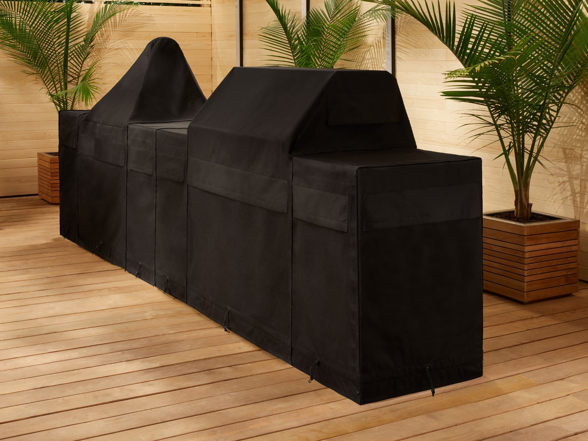Outdoor Kitchen Cabinet Signature Cover Bundle: Platinum Grill, (3) 18 in. Cabinet, Kamado, Right/Left End Panel