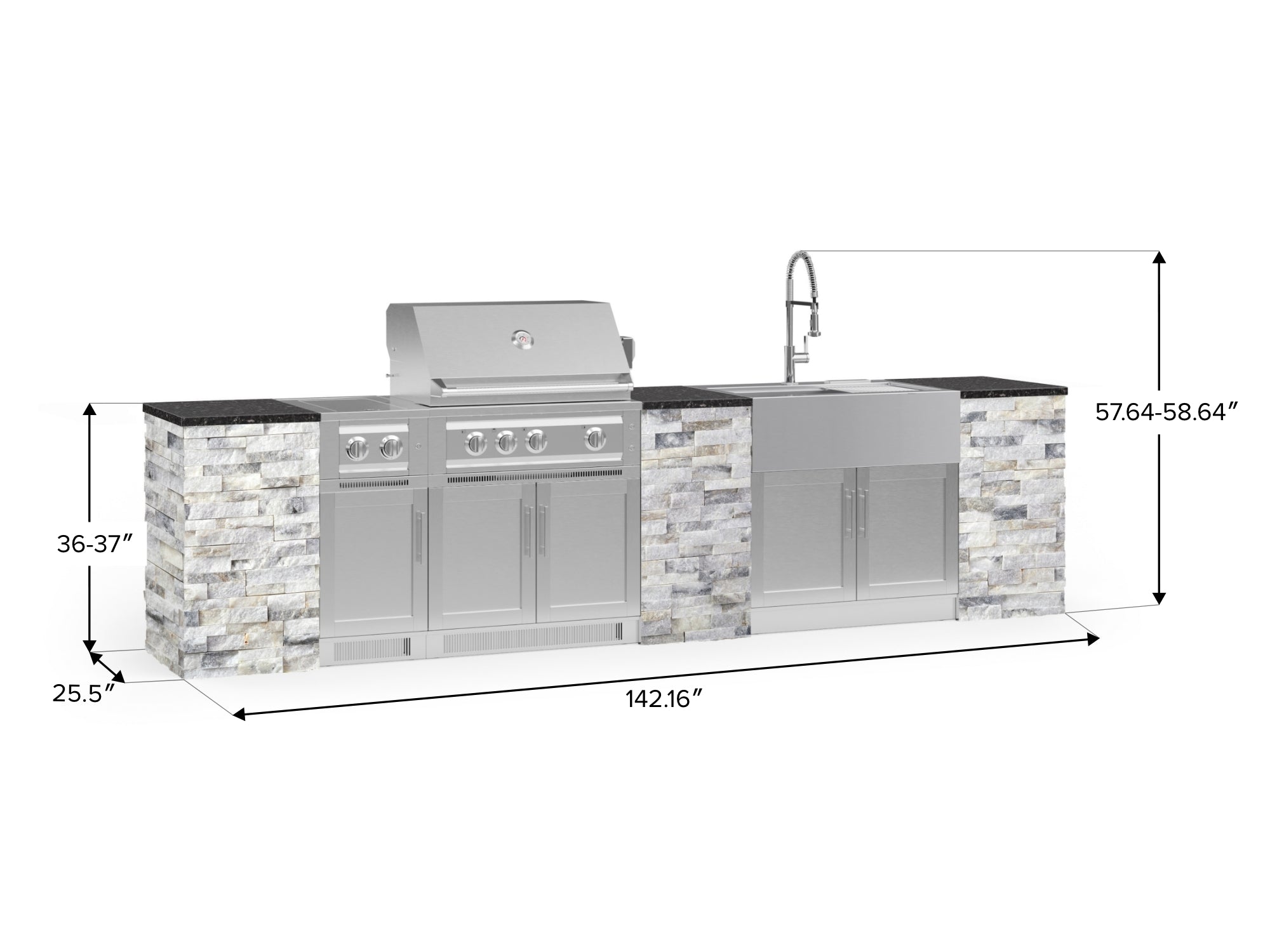 Outdoor Kitchen Signature Series 11 Piece Cabinet Set with Dual Side Burner, Sink, Platinum Grill and Grill Cabinet