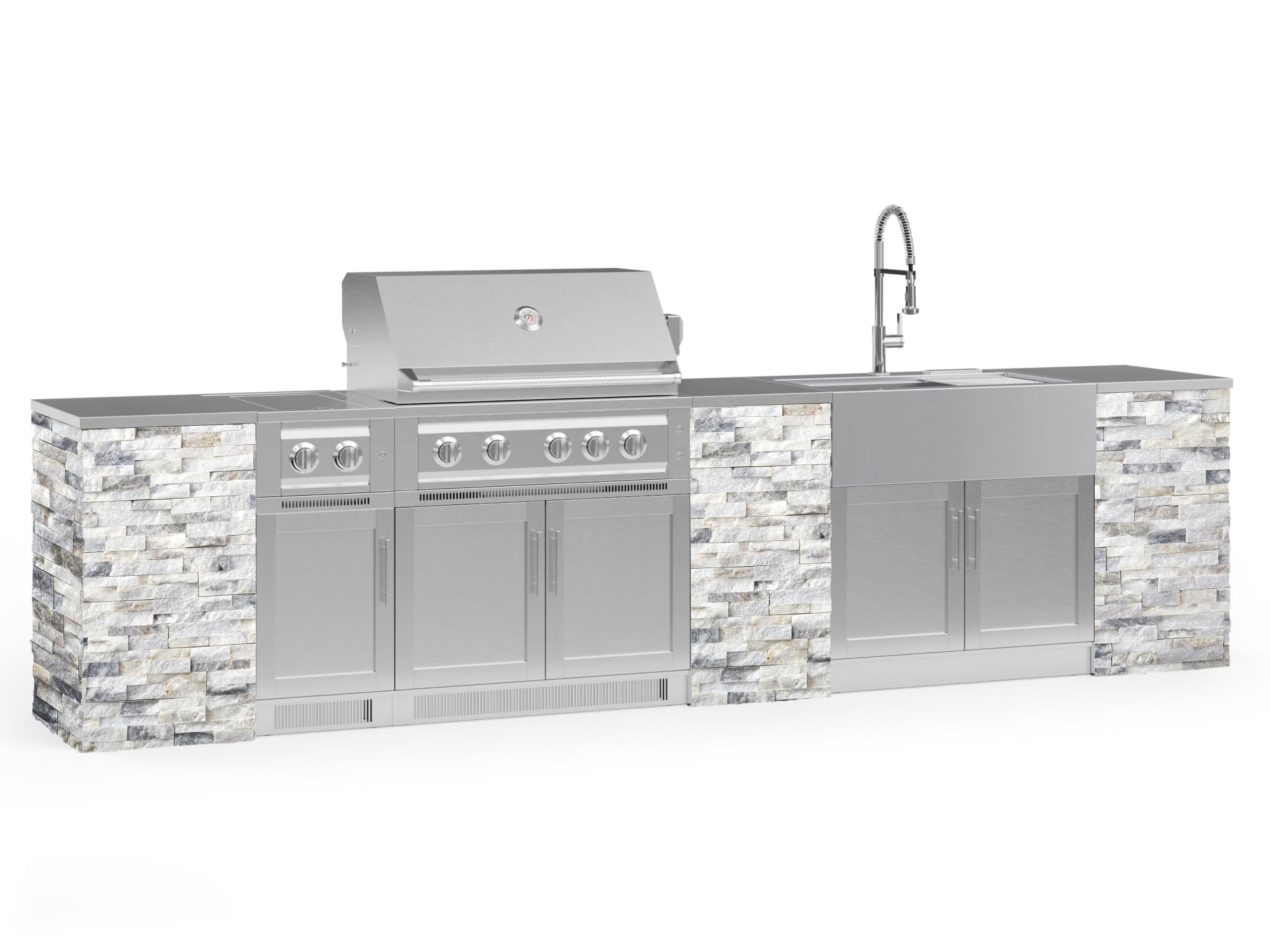 Outdoor Kitchen Signature Series 11 Piece Cabinet Set with Dual Side Burner, Sink, Platinum Grill and Grill Cabinet