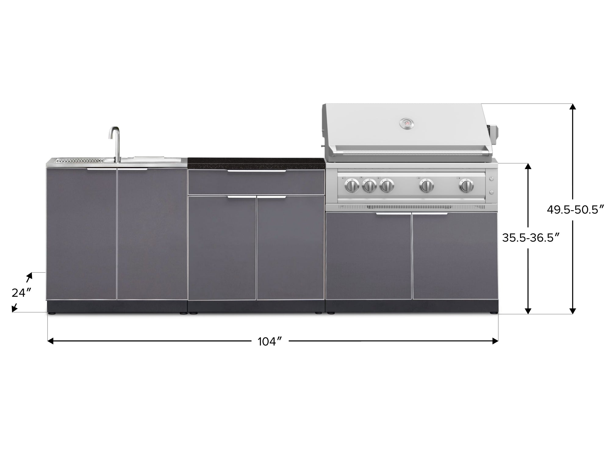 Outdoor Kitchen Aluminum 5 Piece Cabinet Set with Bar, Sink, Grill Cabinet, Platinum Grill, and Countertop