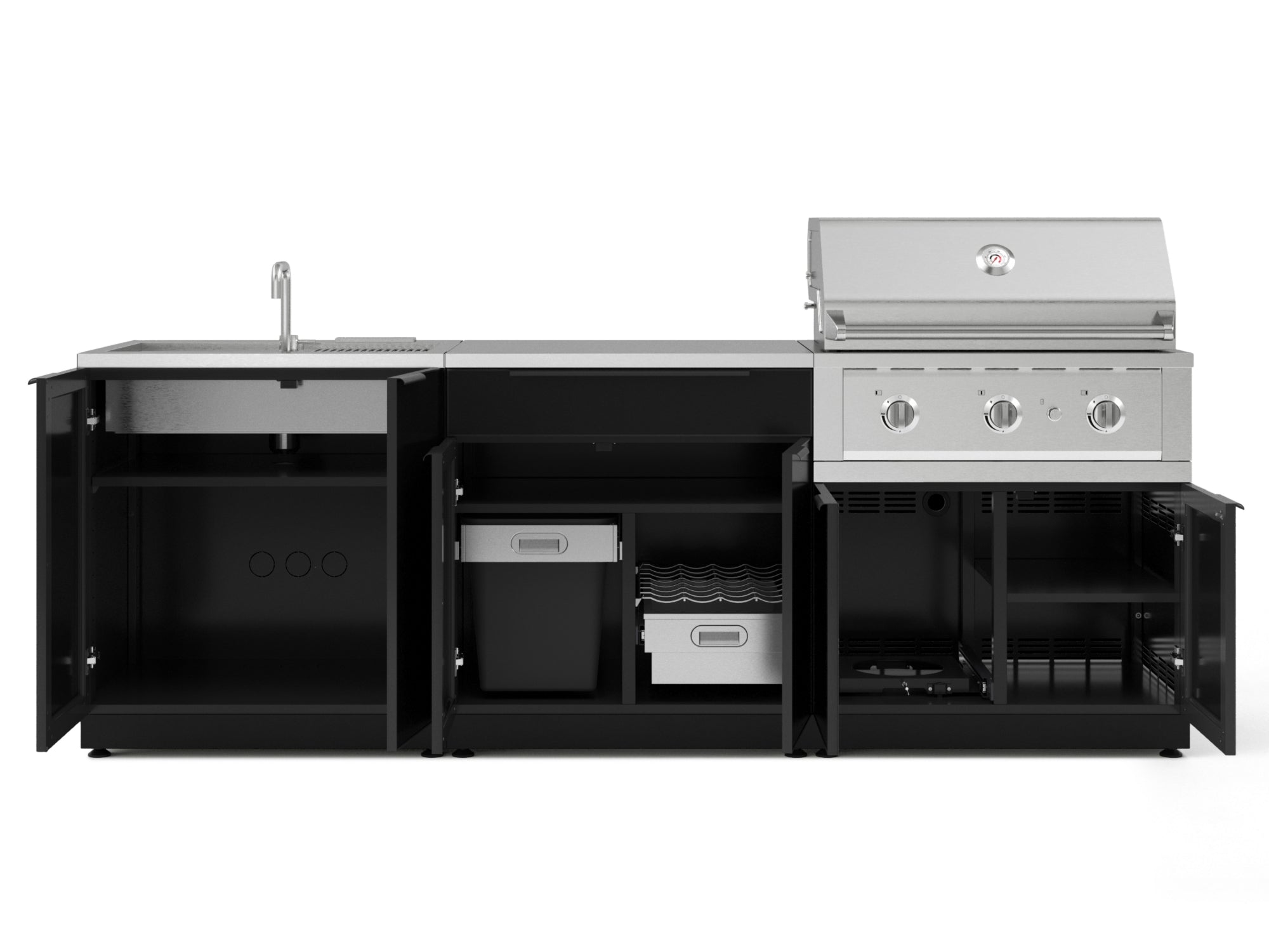 Outdoor Kitchen Aluminum 5 Piece Cabinet Set with Bar, Grill, Sink Cabinet, Performance Grill, and Countertop