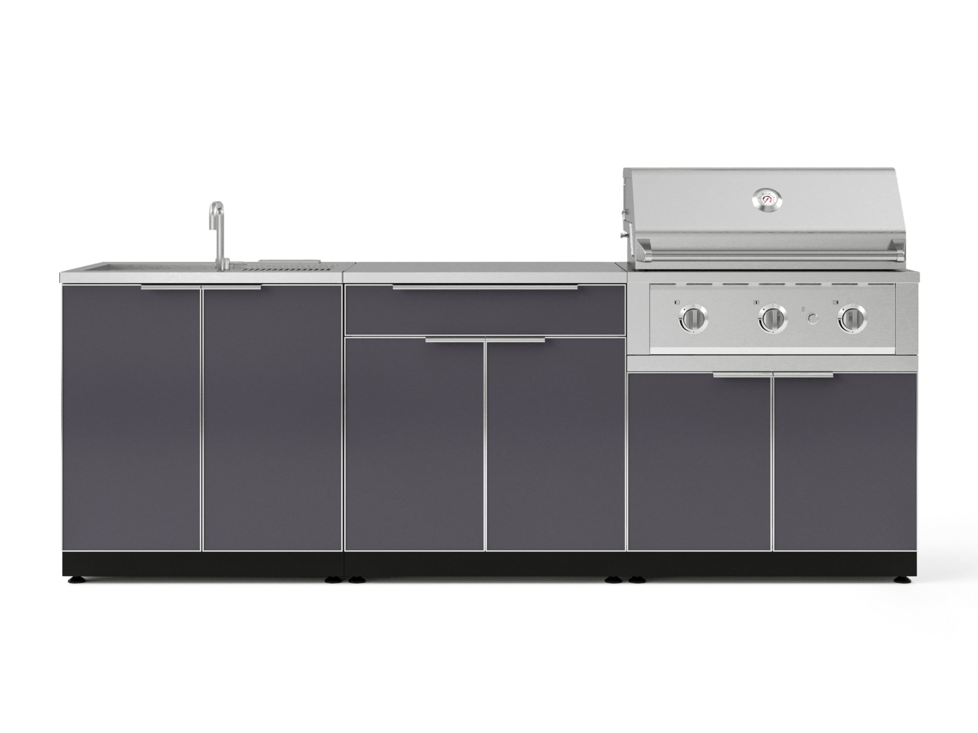 Outdoor Kitchen Aluminum 5 Piece Cabinet Set with Bar, Grill, Sink Cabinet, Performance Grill, and Countertop